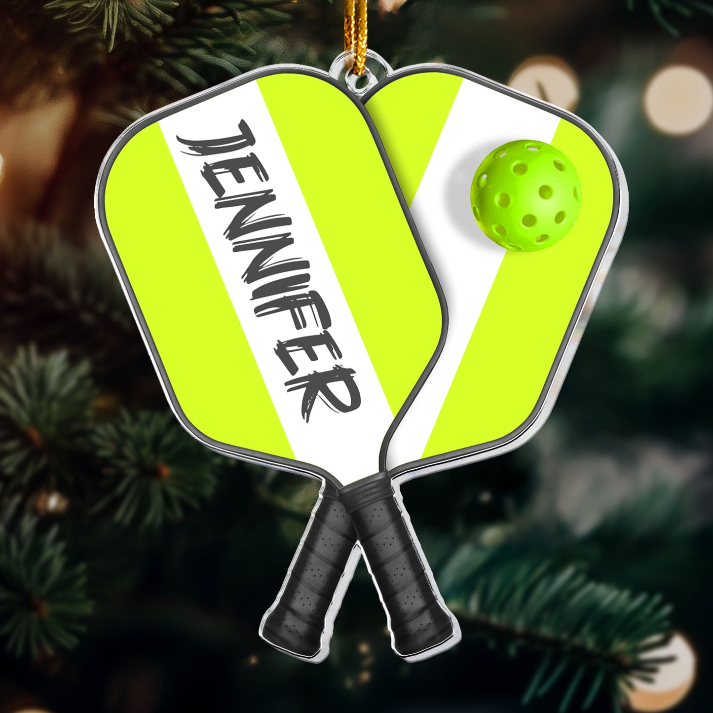 Pickleball With Paddles Rackets Ball Sport - Gifts For Player Team - Personalized Acrylic Ornament