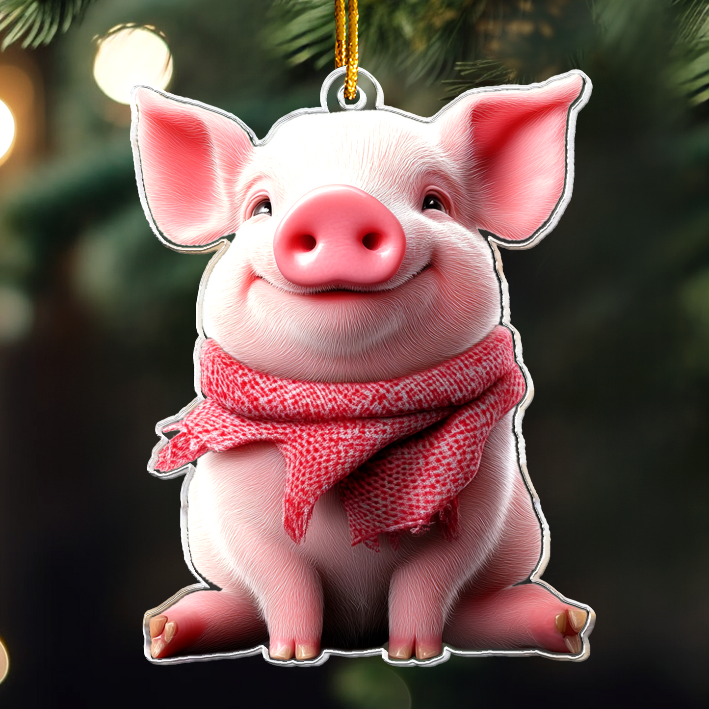 Piglet Ornament - Cute Smile Pig Christmas Ornament - Personalized Acrylic Ornament