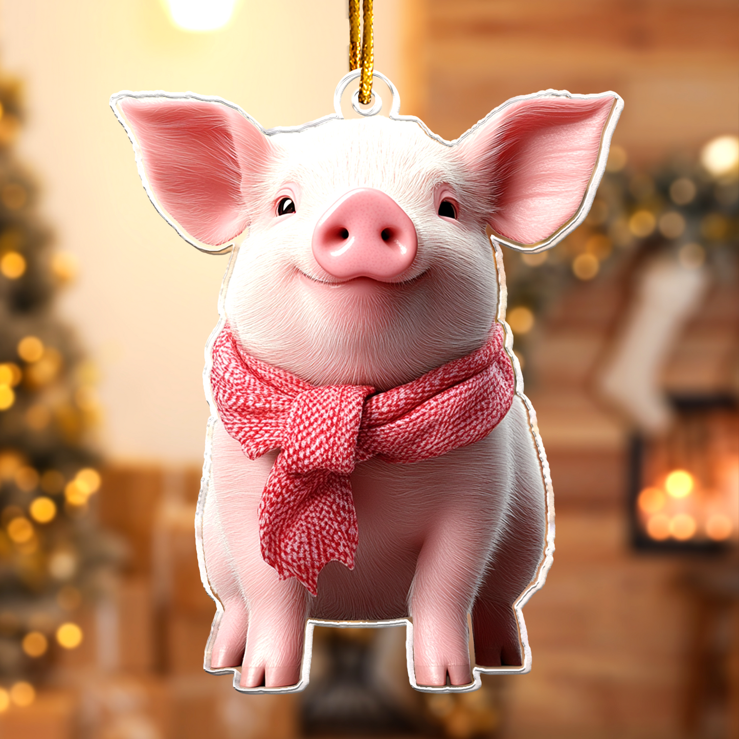 Piglet Ornament - Cute Smile Pig Christmas Ornament - Personalized Acrylic Ornament