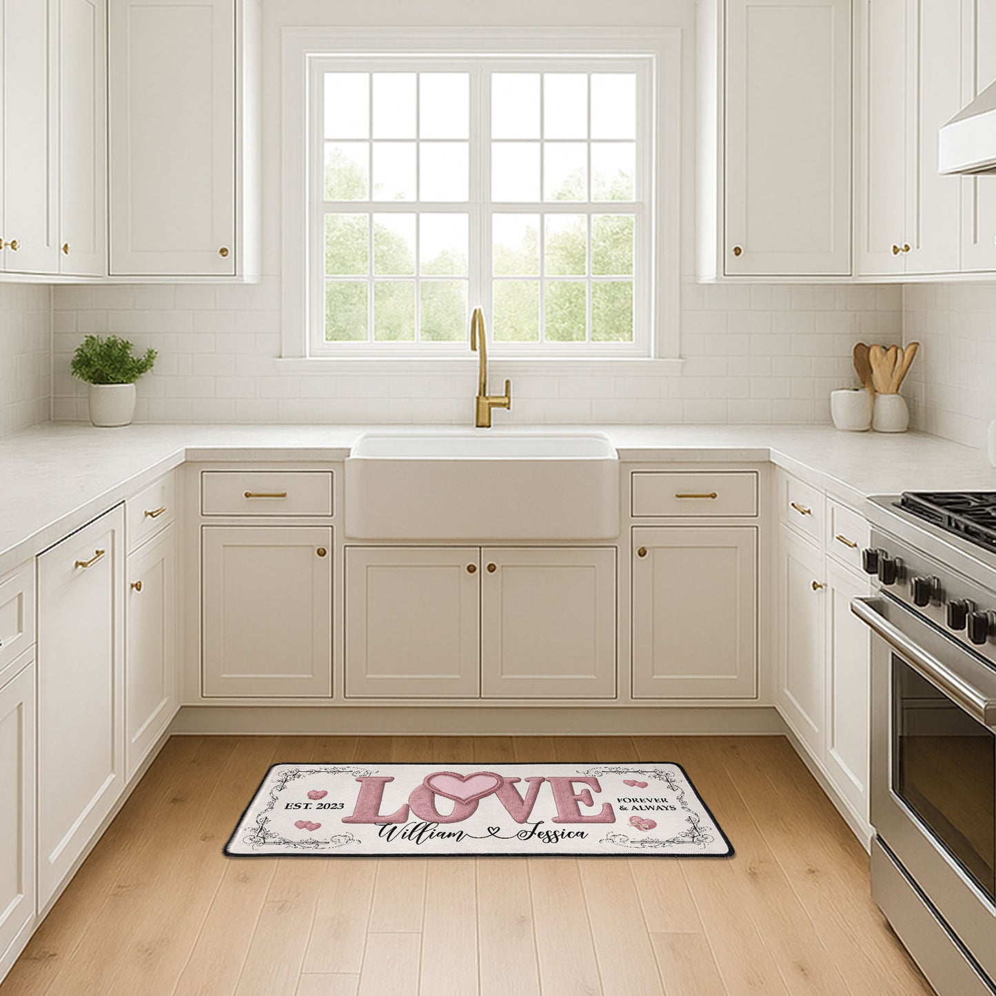 Pink Love Vintage Rose - Personalized Runner Rug