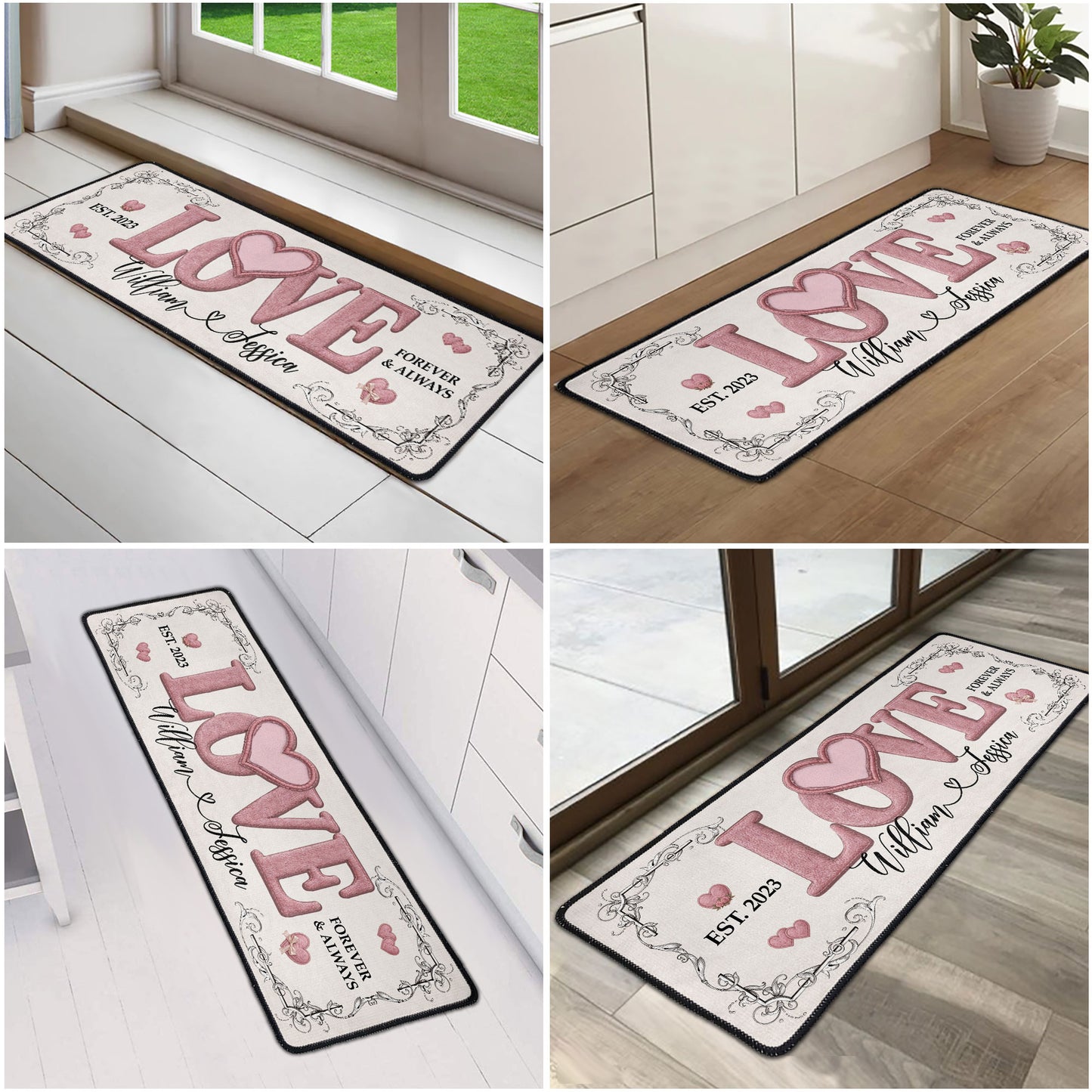 Pink Love Vintage Rose - Personalized Runner Rug