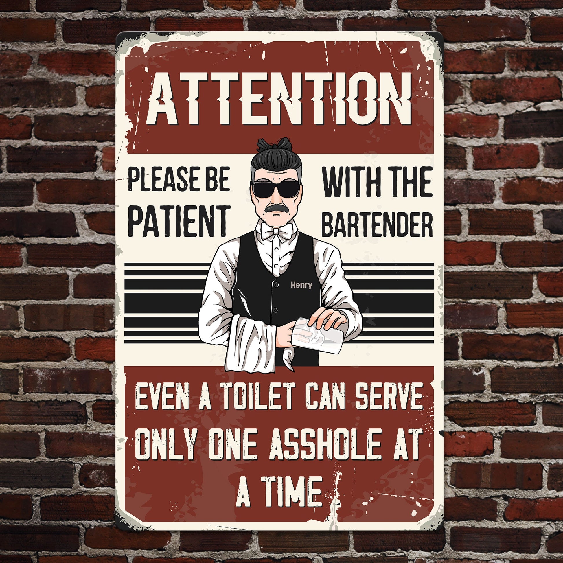 Please Be Patient With The Bartender - Personalized Metal Sign - Funny Gift For Bartender, Bar