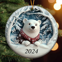 Polar Bear Christmas Decor - Flat Ornament - Polar Bear Ornament - Personalized Ceramic Ornament