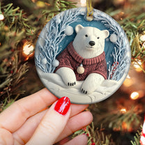 Polar Bear Christmas Decor - Flat Ornament - Polar Bear Ornament - Personalized Ceramic Ornament