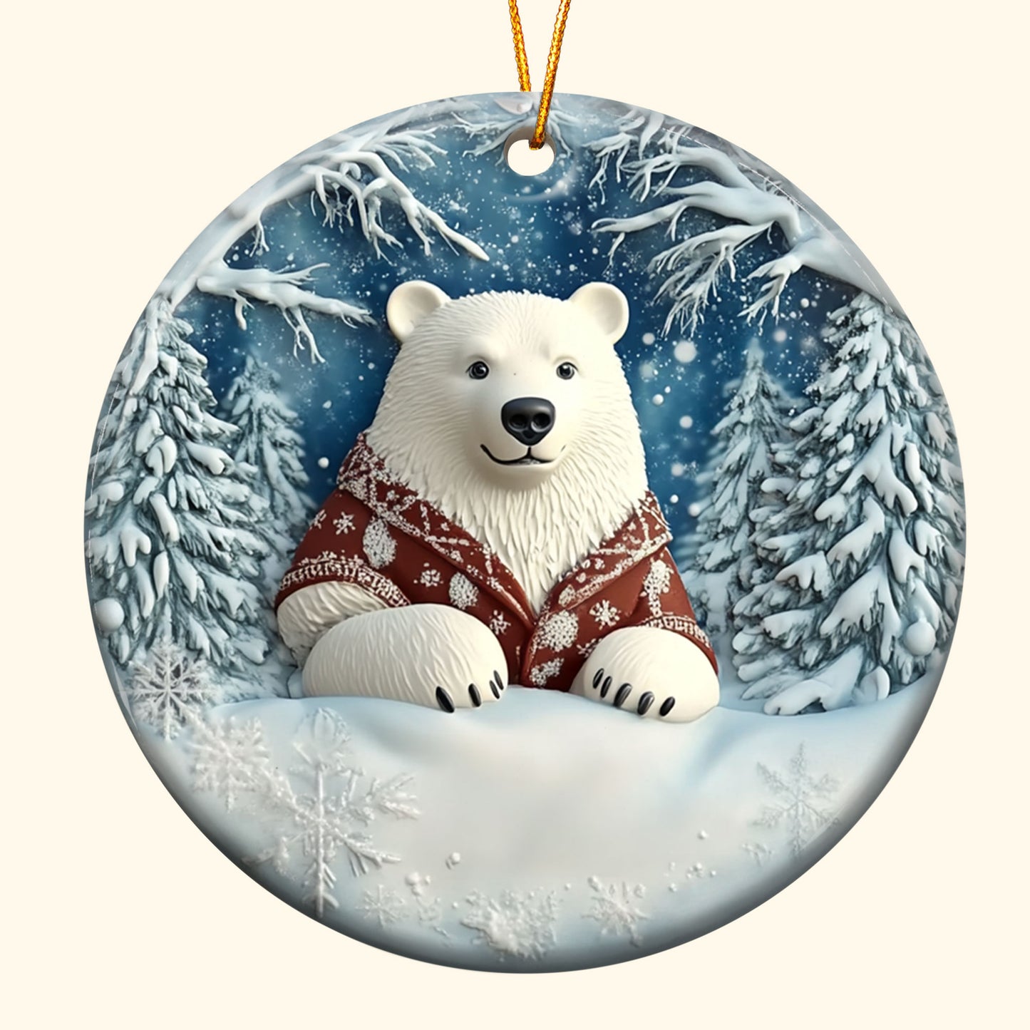 Polar Bear Christmas Decor - Flat Ornament - Polar Bear Ornament - Personalized Ceramic Ornament