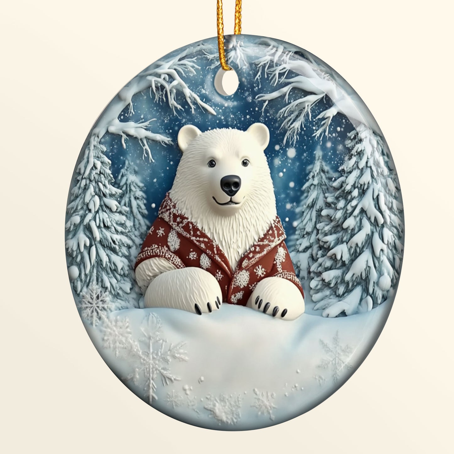 Polar Bear Christmas Decor - Flat Ornament - Polar Bear Ornament - Personalized Ceramic Ornament