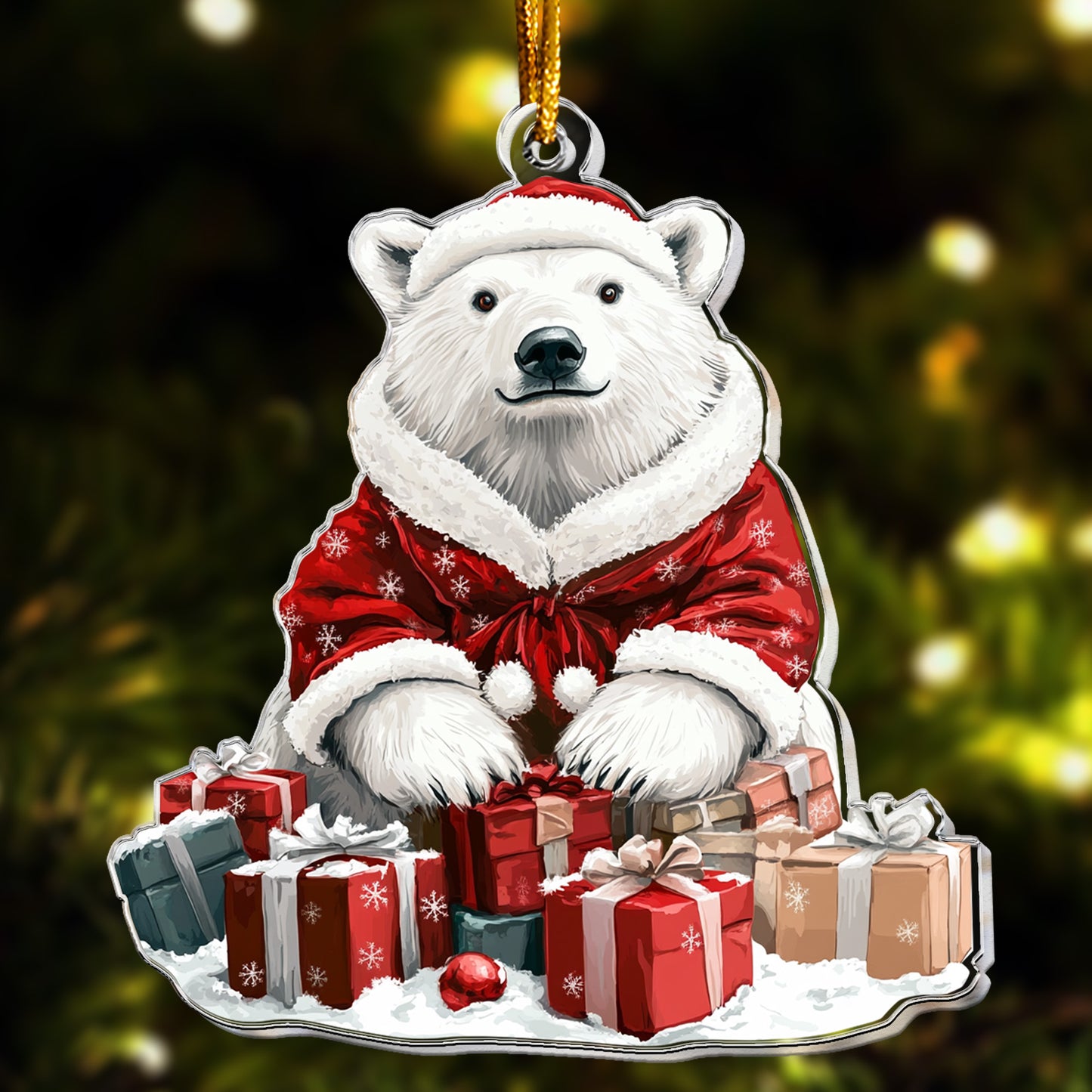 Polar Bear Ornament - Polar Bear Christmas Decor - Personalized Acrylic Ornament