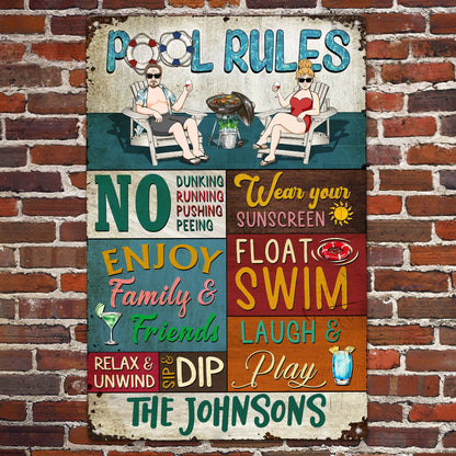 Pool Rules - Personalized Metal Sign