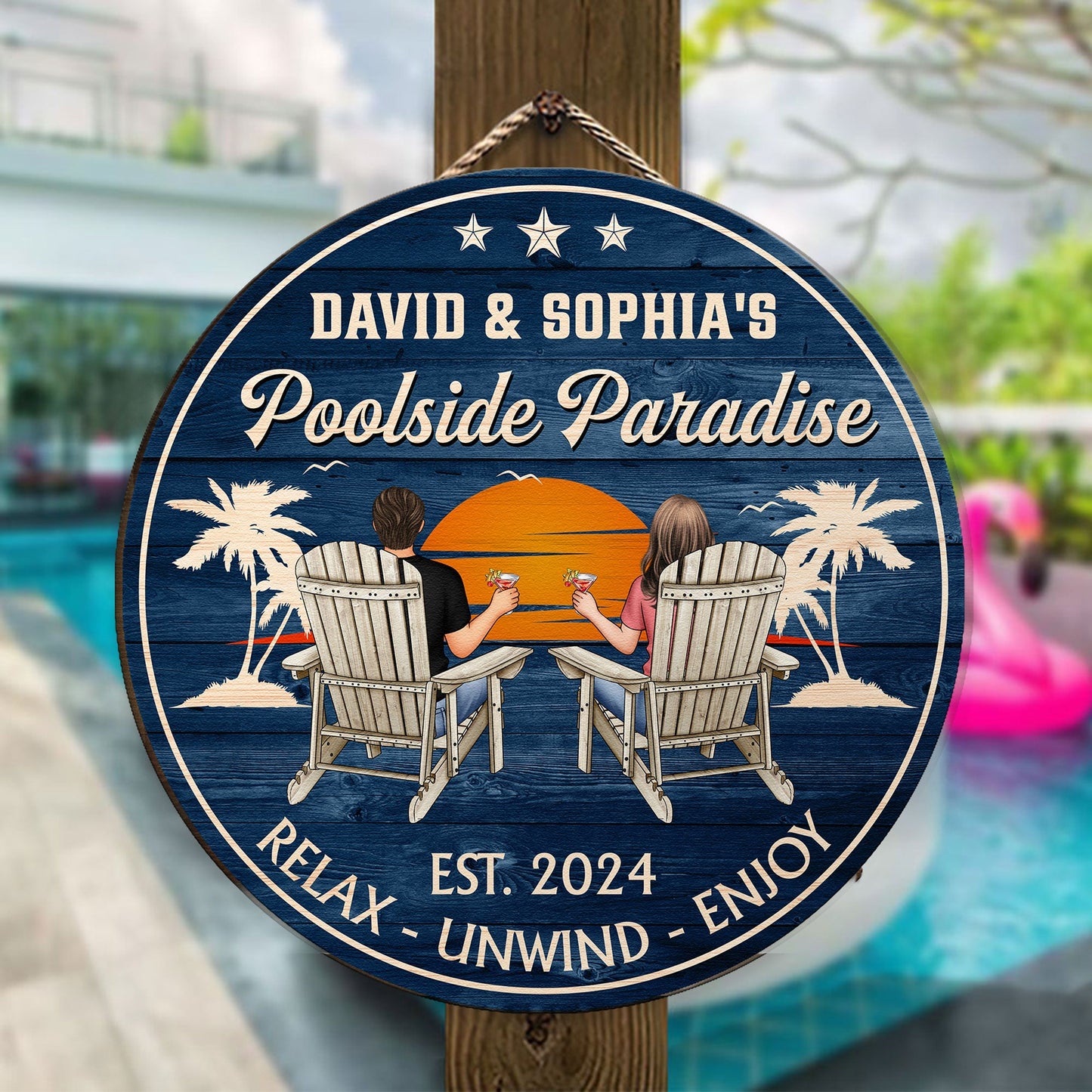 Poolside Paradise - Personalized Wood Sign