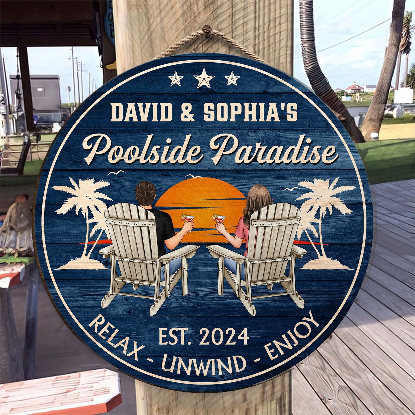 Poolside Paradise - Personalized Wood Sign