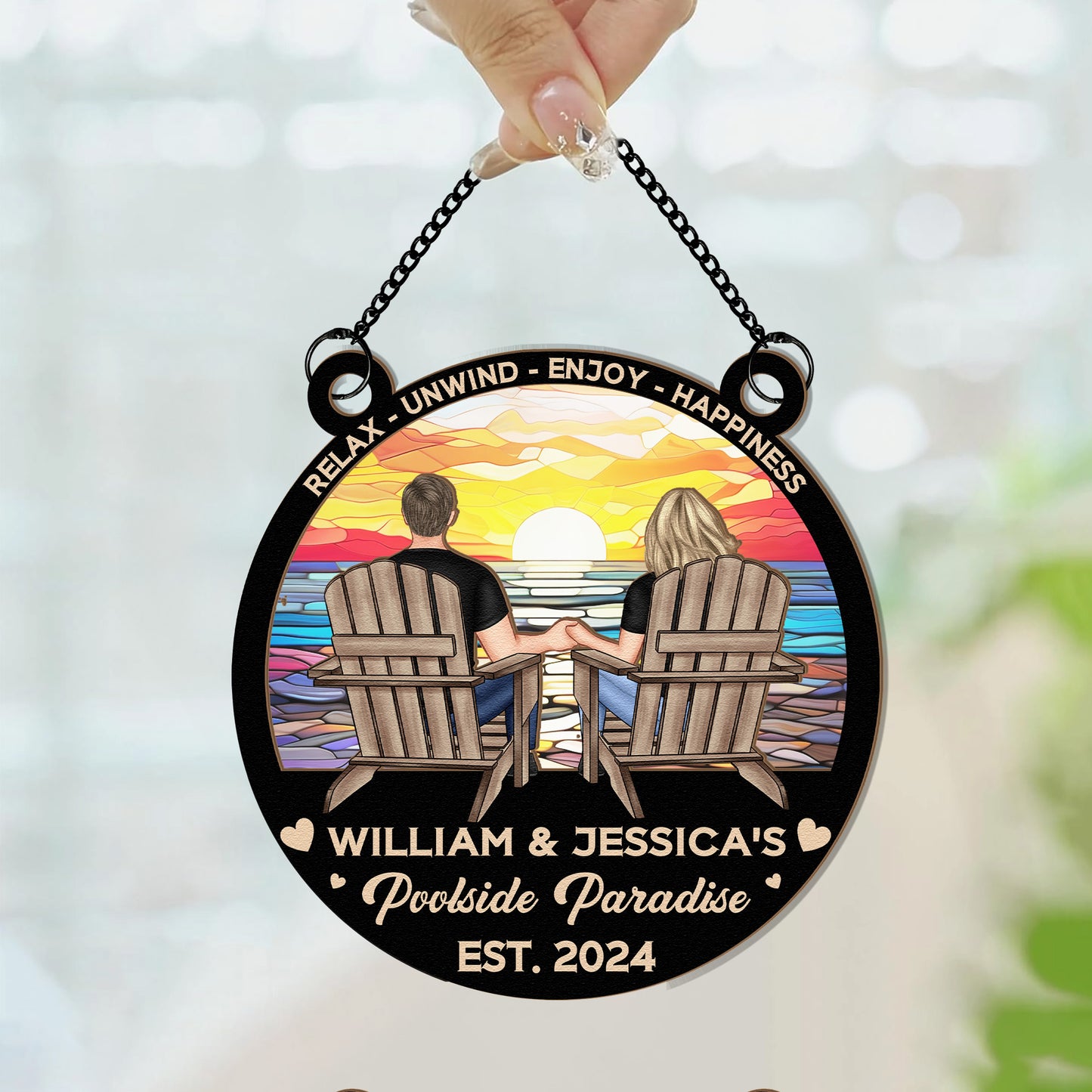 Poolside Paradise Relax Unwind - Personalized Window Hanging Suncatcher Ornament