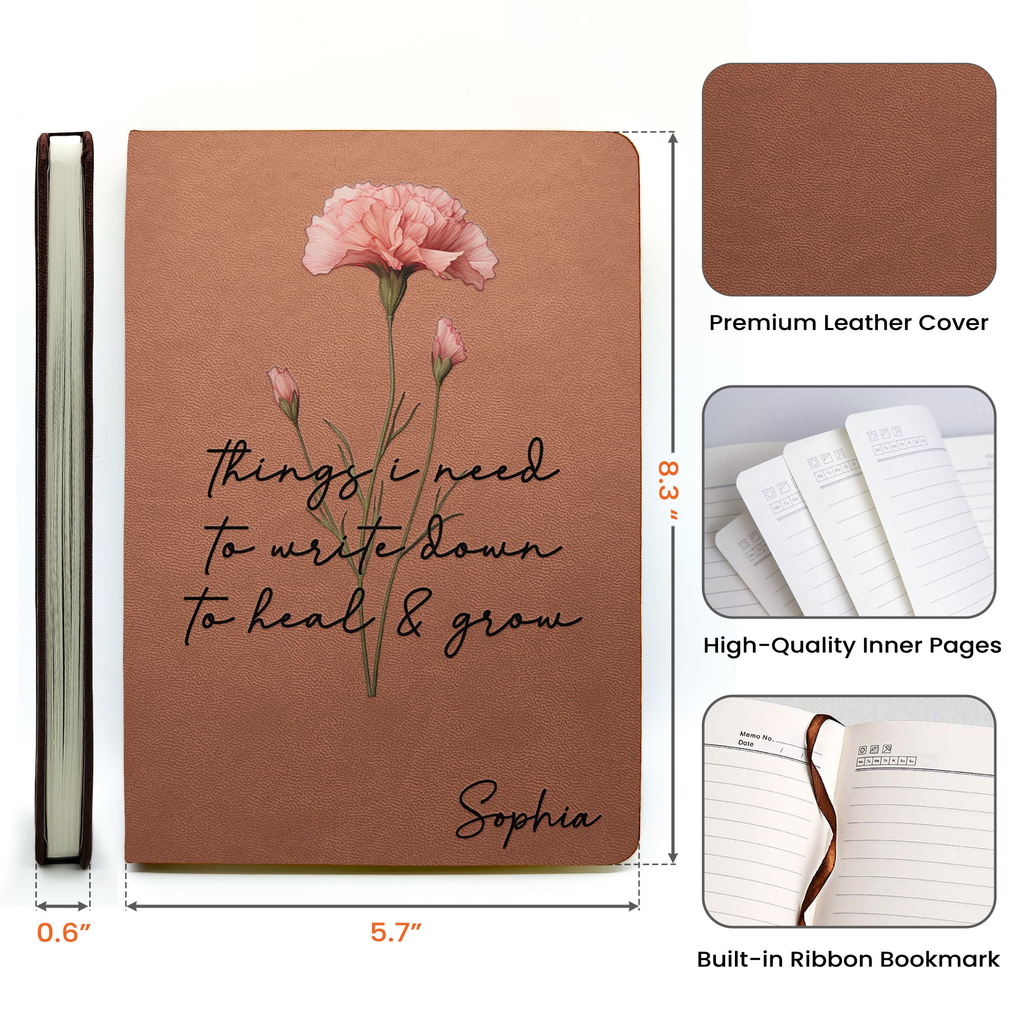 Positive Affirmations Notebook, Self-Love Journal, Silly Mental Health Gifts For Her - Personalized Leather Journal