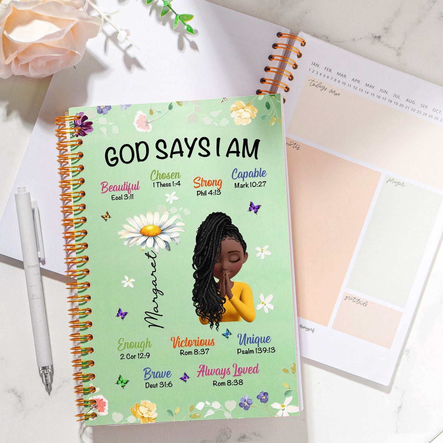 Praying Girl With Birth Flower Christian Gift - Personalized Prayer Journal
