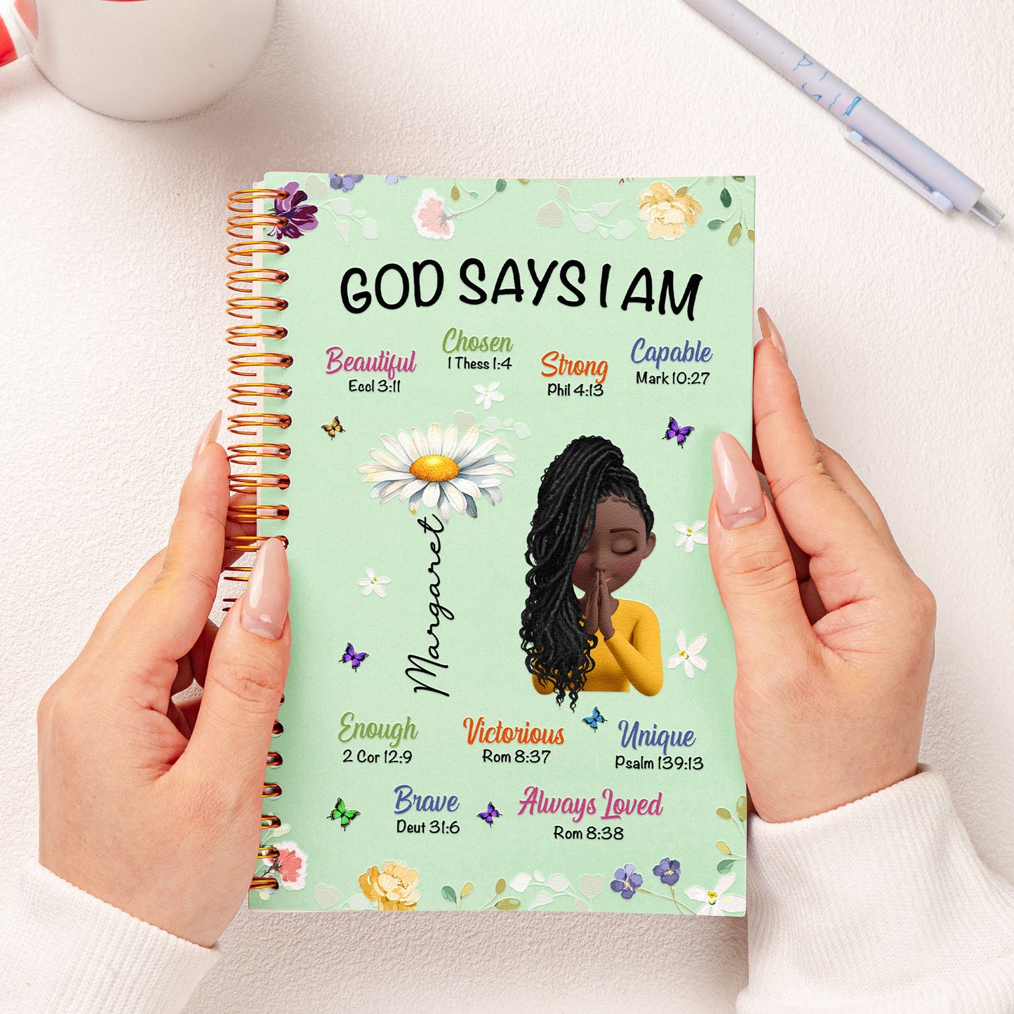 Praying Girl With Birth Flower Christian Gift - Personalized Prayer Journal