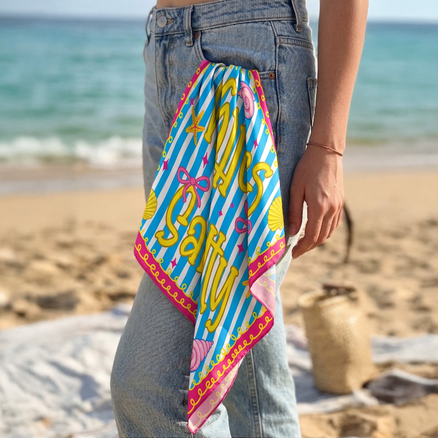Preppy-Neon-Summer-Retro-Beach-Life-For-Besties-Trip,-Vacation-Personalized-Scarf-3