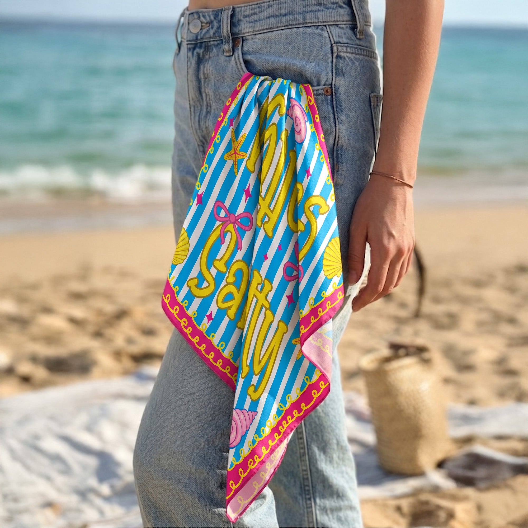 Preppy-Neon-Summer-Retro-Beach-Life-For-Besties-Trip,-Vacation-Personalized-Scarf-3