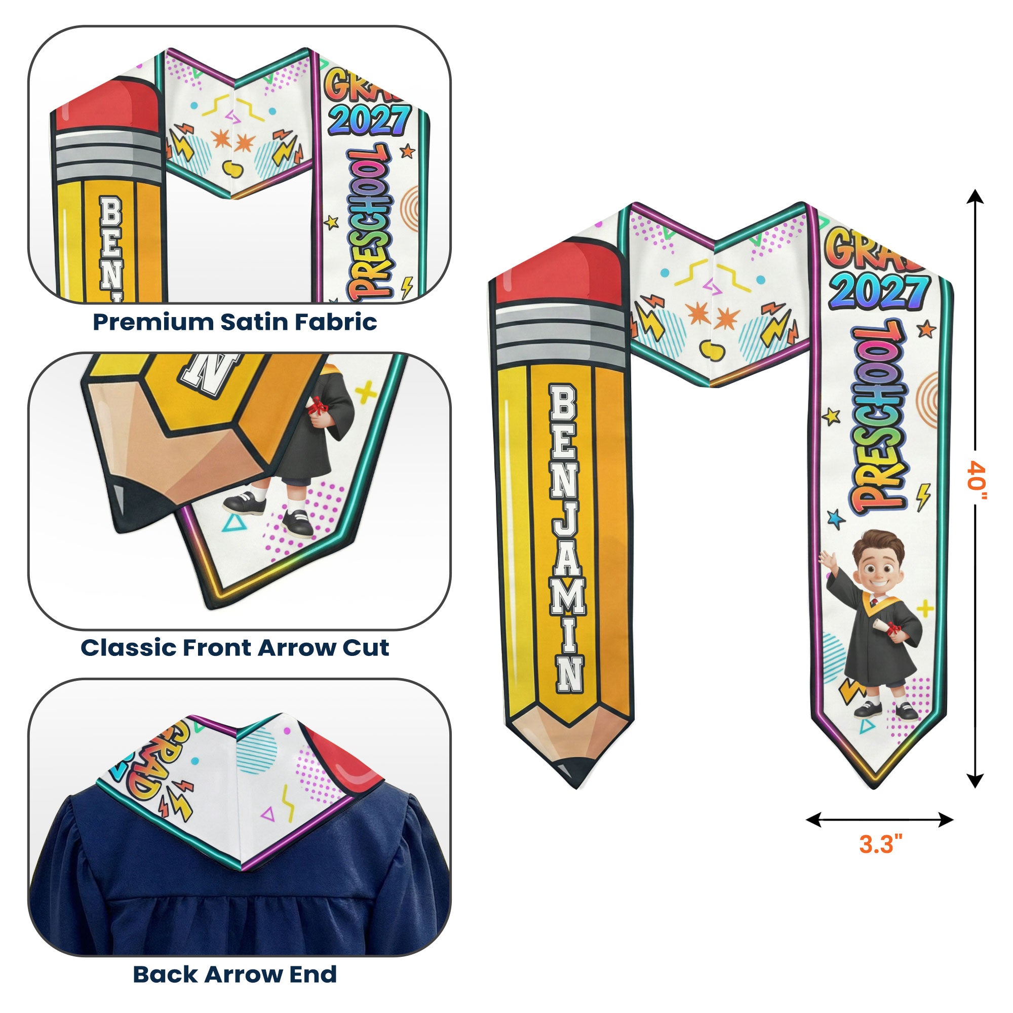 Preschool Kindergarten Graduation - Personalized Graduation Stole