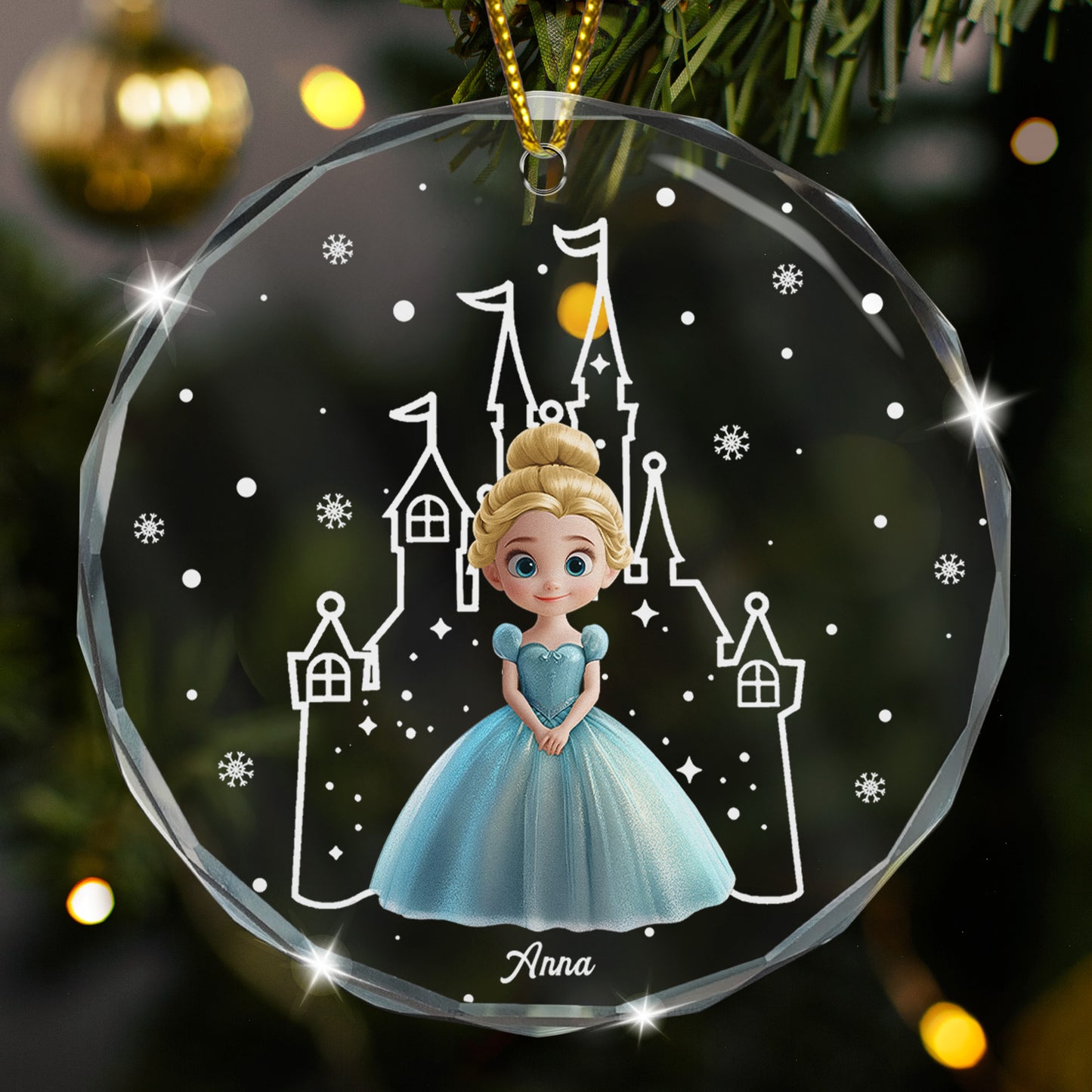 Princess Castle Christmas Night - Personalized Glass Ornament