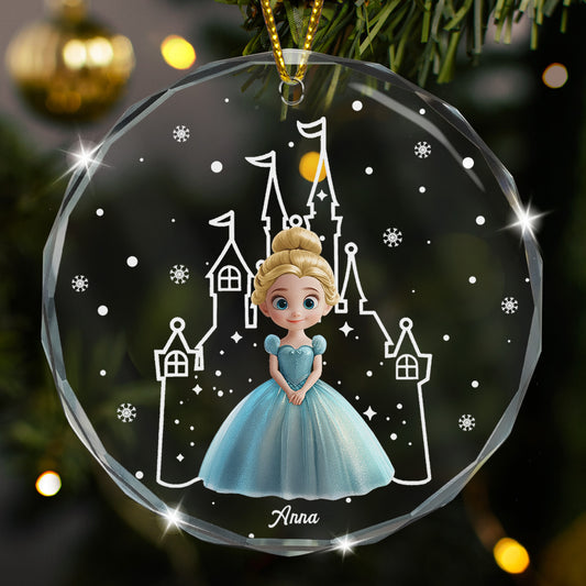 Princess Castle Christmas Night - Personalized Glass Ornament