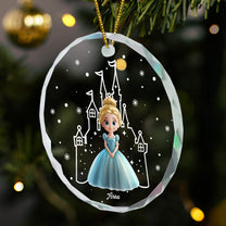 Princess Castle Christmas Night - Personalized Glass Ornament