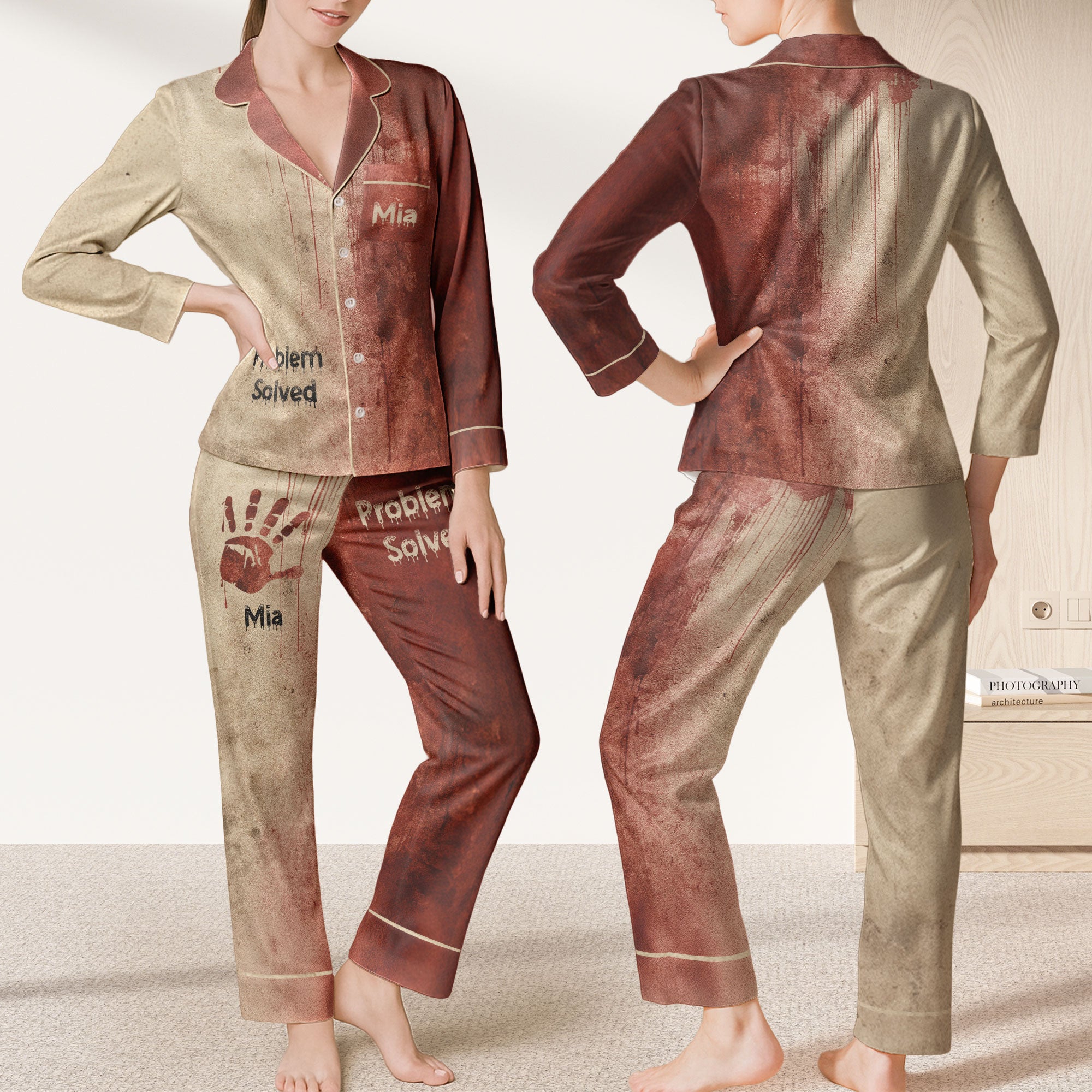 Problem Solved Halloween Horror Funny - Personalized Satin Pajama Set