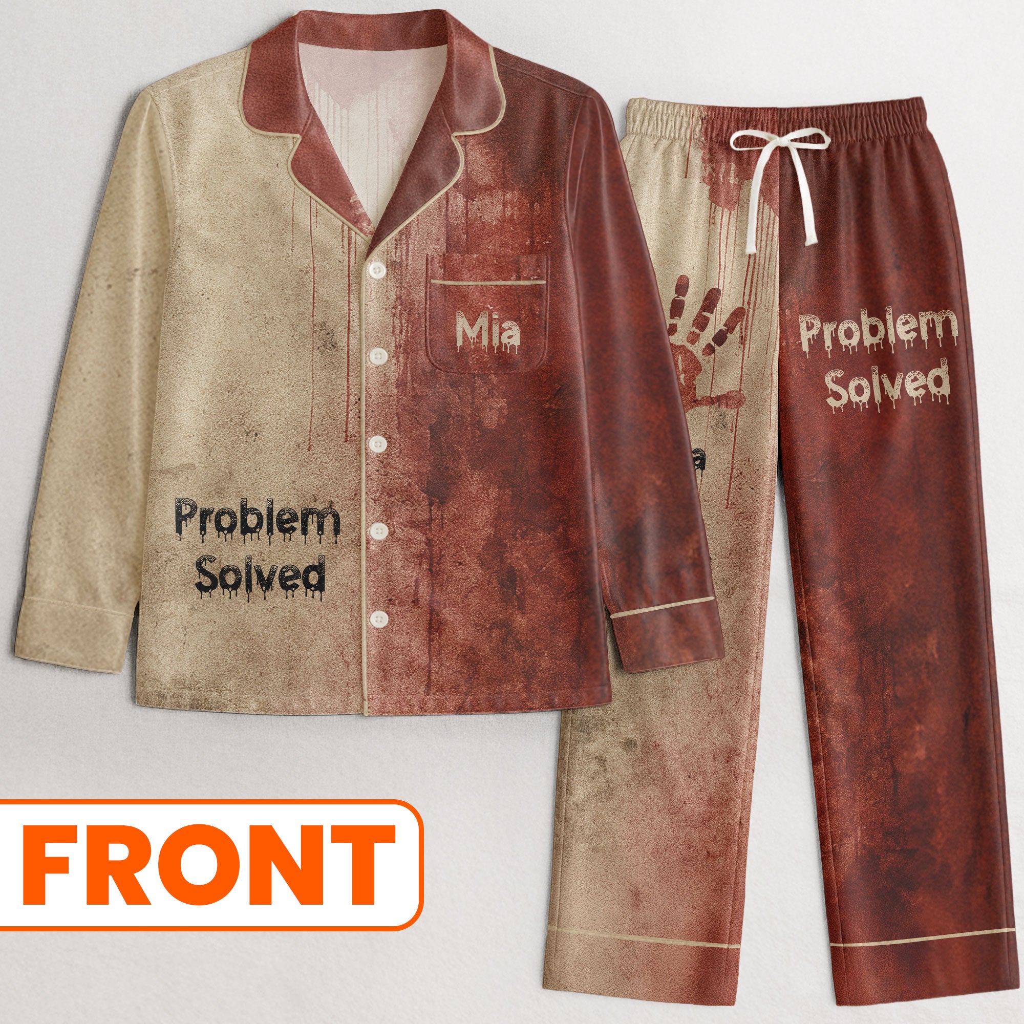 Problem Solved Halloween Horror Funny - Personalized Satin Pajama Set