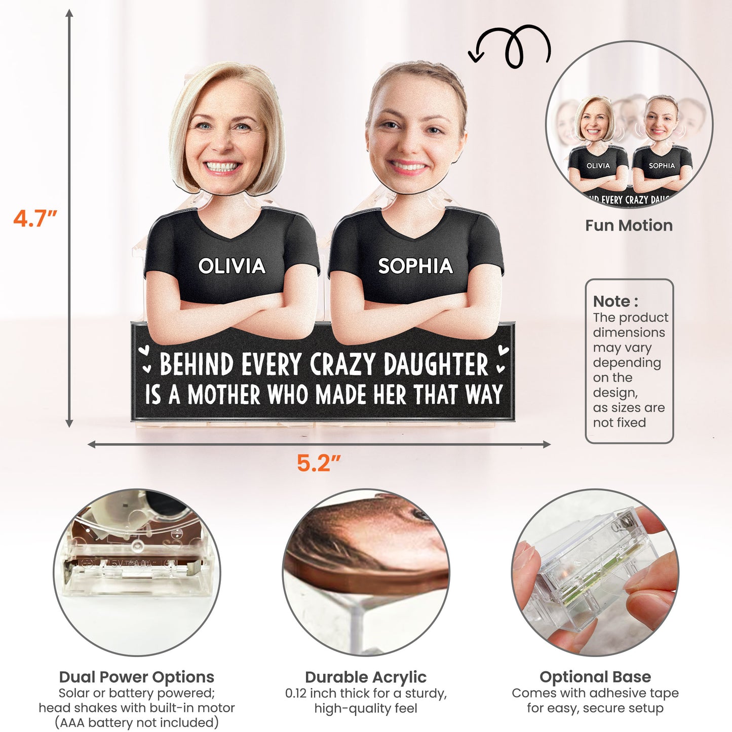 Behind Every Crazy Daughter - Personalized Photo Shaking Head Acrylic Standee