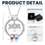 Mother's Day Gift Engraved Names - Personalized Circle Pendant With Birthstone Beads Necklace