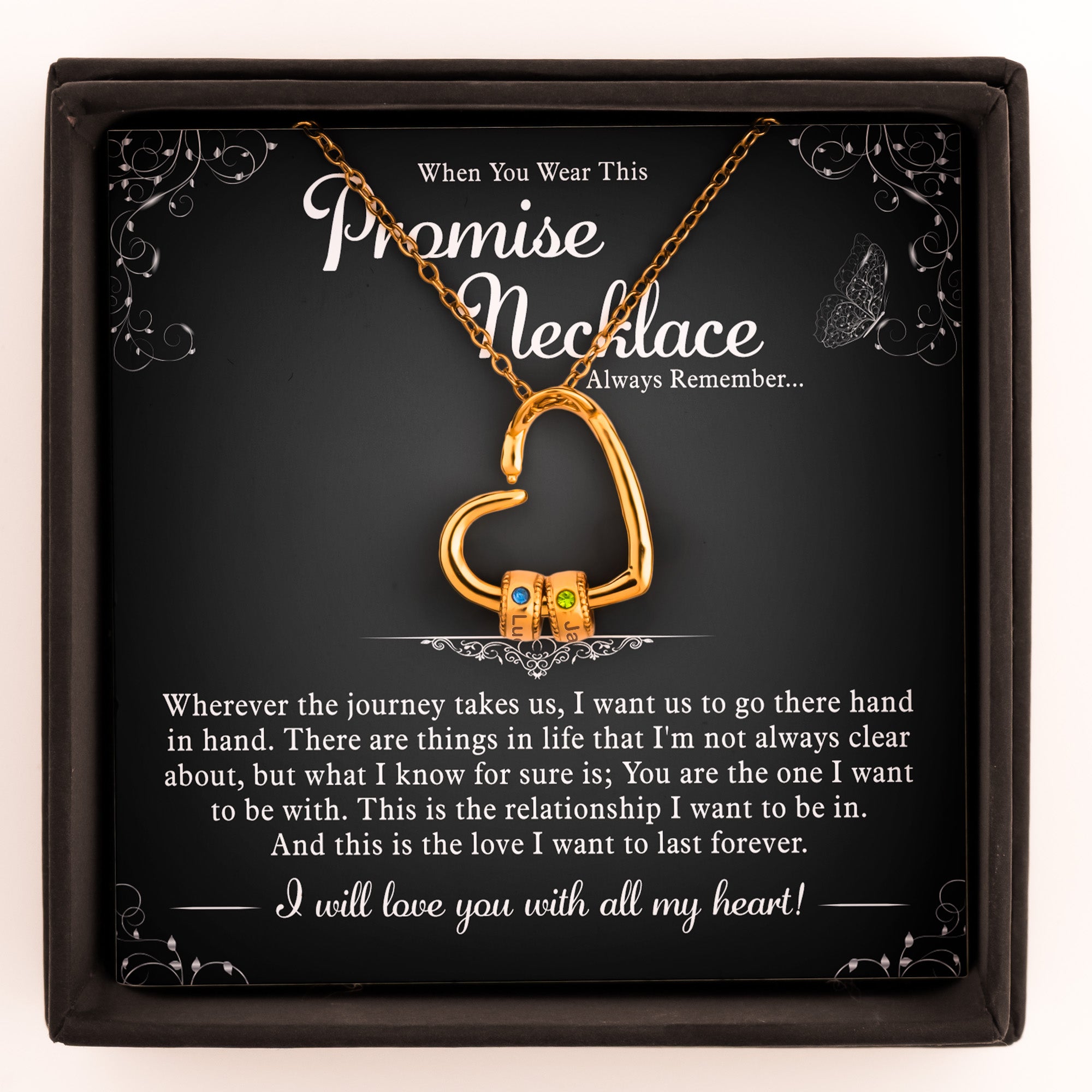 Promise Necklace Couple Gift For Her - Personalized Birthstone Name Necklace With Heart Pendant