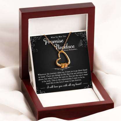 Promise Necklace Couple Gift For Her - Personalized Birthstone Name Necklace With Heart Pendant
