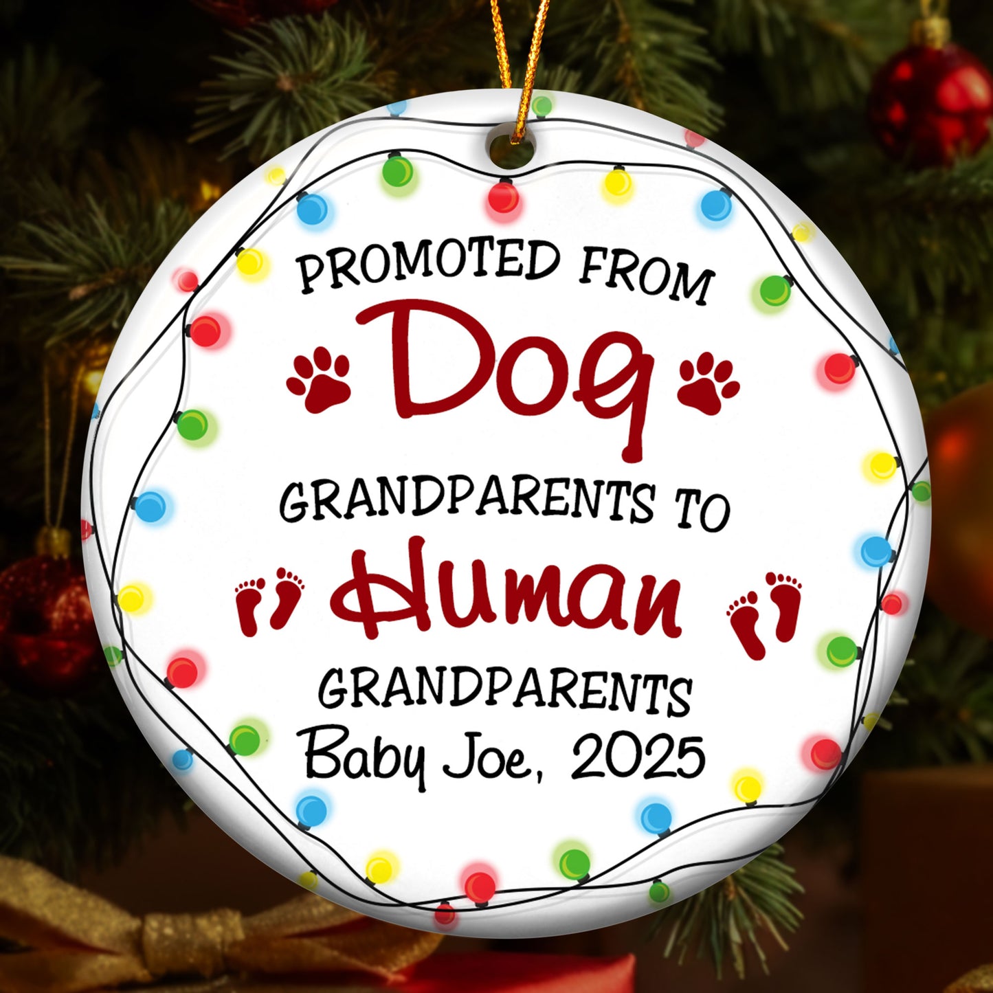 Promoted From Dog Grandparents To Human Grandparents - Personalized Ceramic Ornament
