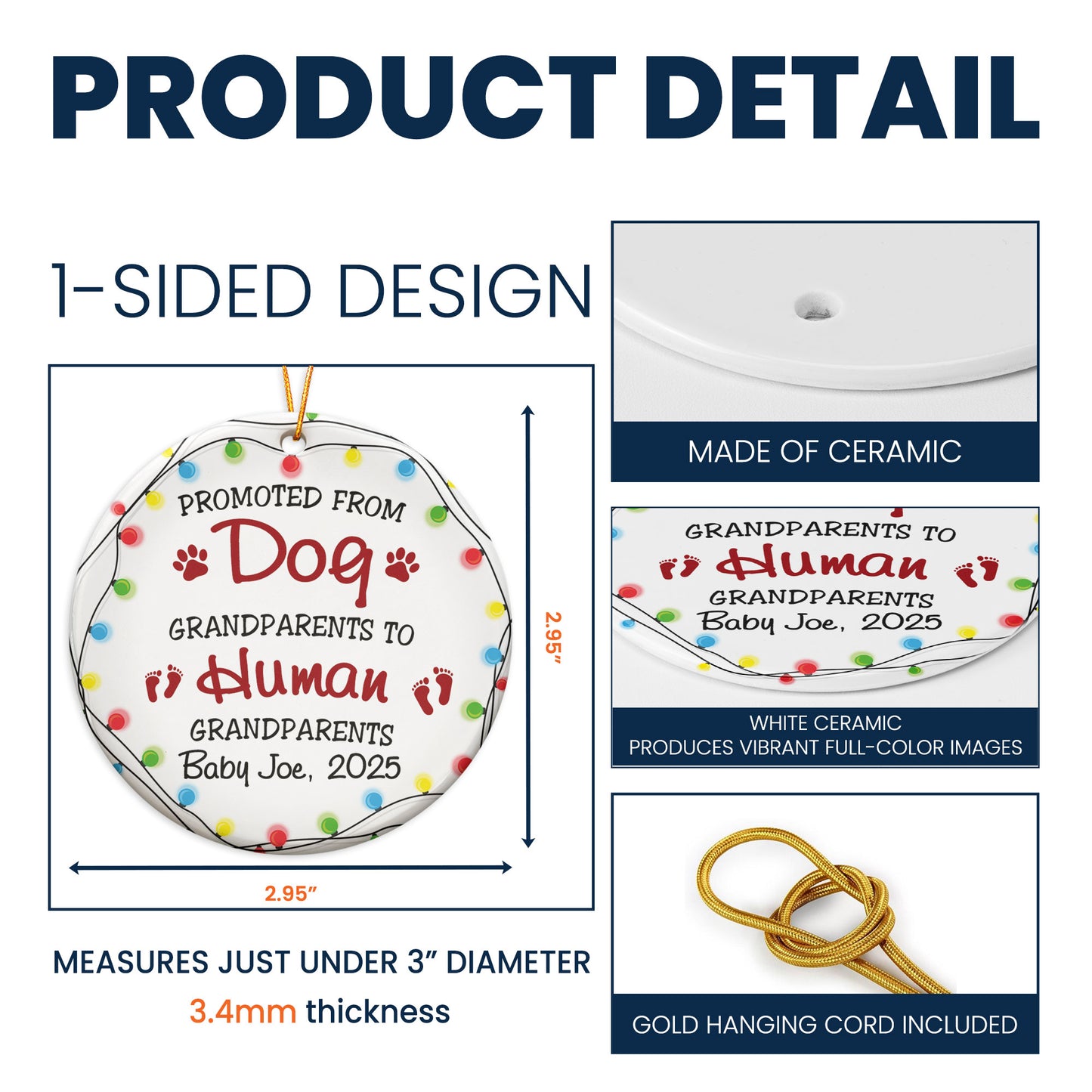 Promoted From Dog Grandparents To Human Grandparents - Personalized Ceramic Ornament