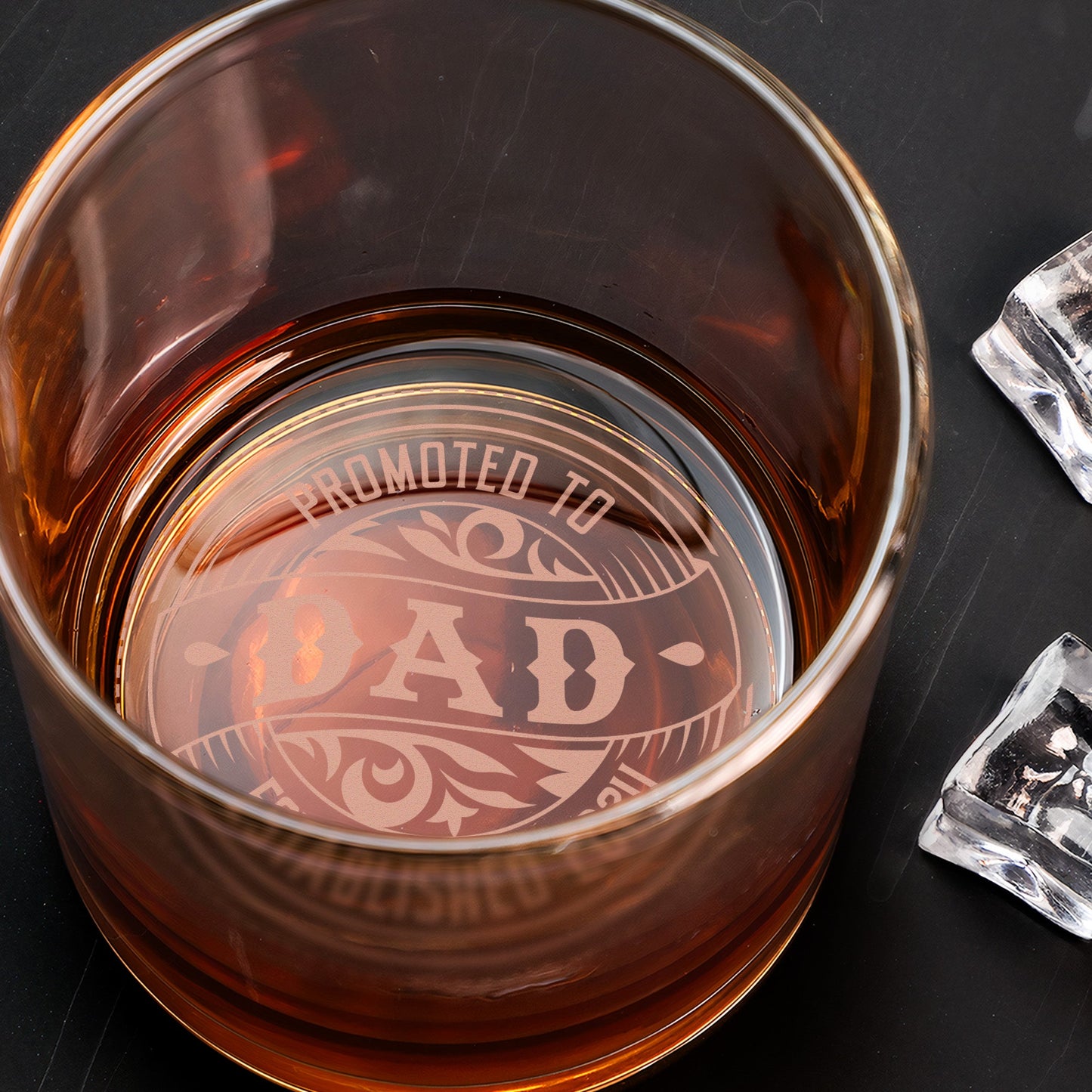 Promoted To Dad Established Father's Day - Personalized Engraved Whiskey Glass