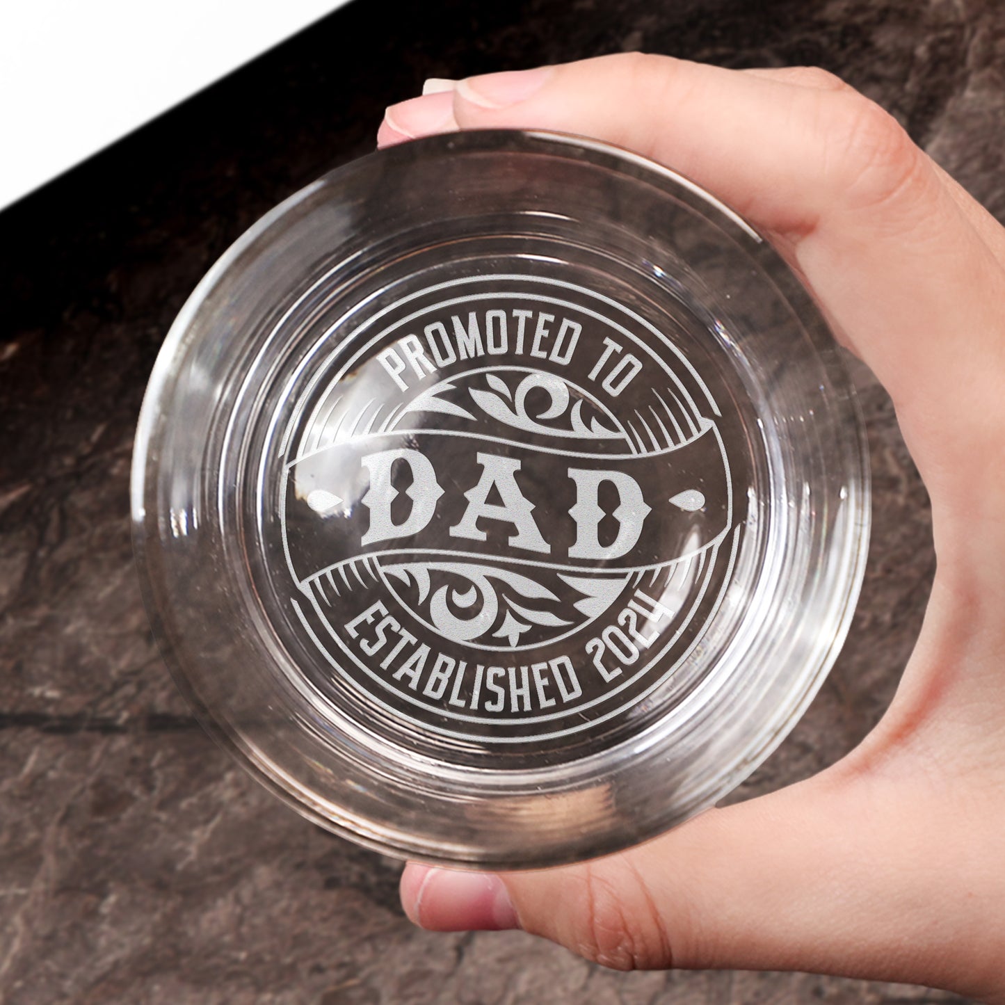 Promoted To Dad Established Father's Day - Personalized Engraved Whiskey Glass