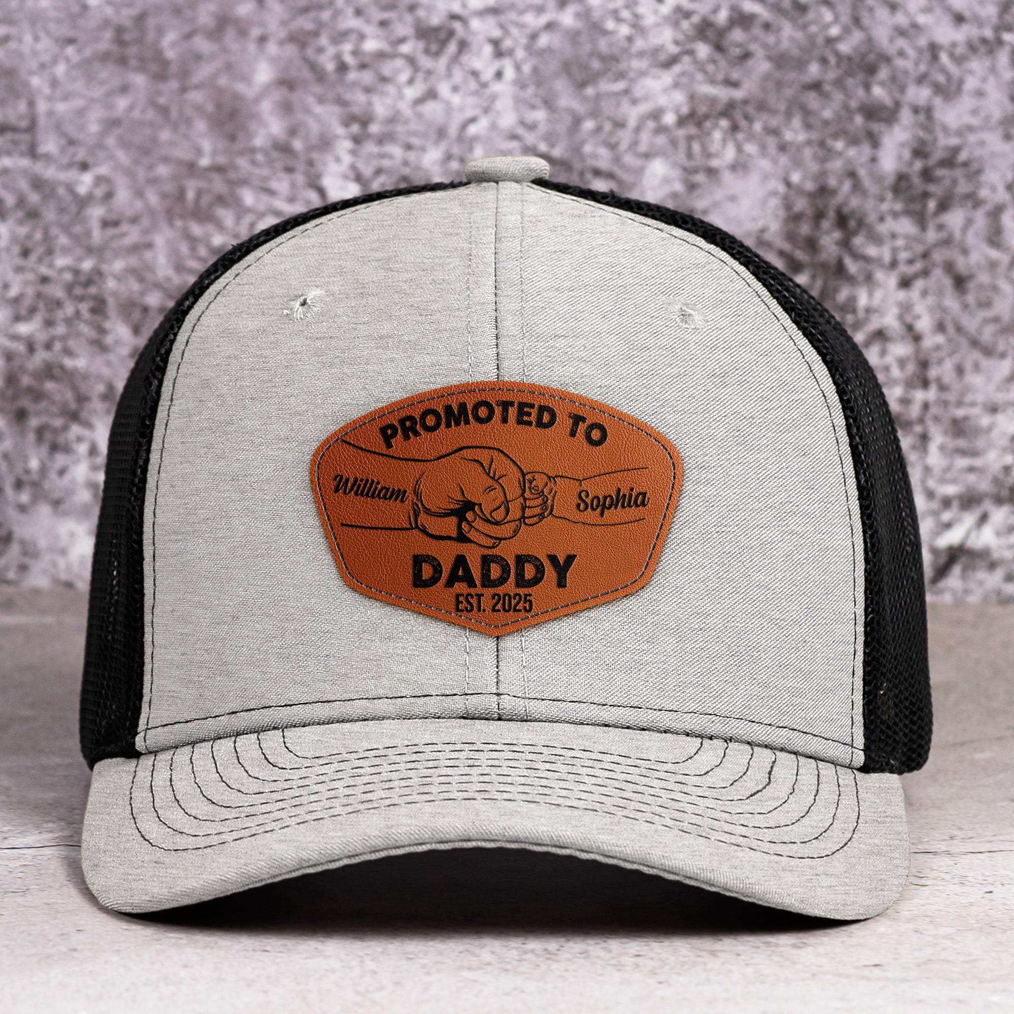 Promoted To Dad, Papa, Mom, Grandma - 1st Father's Day - Personalized Leather Patch Hat