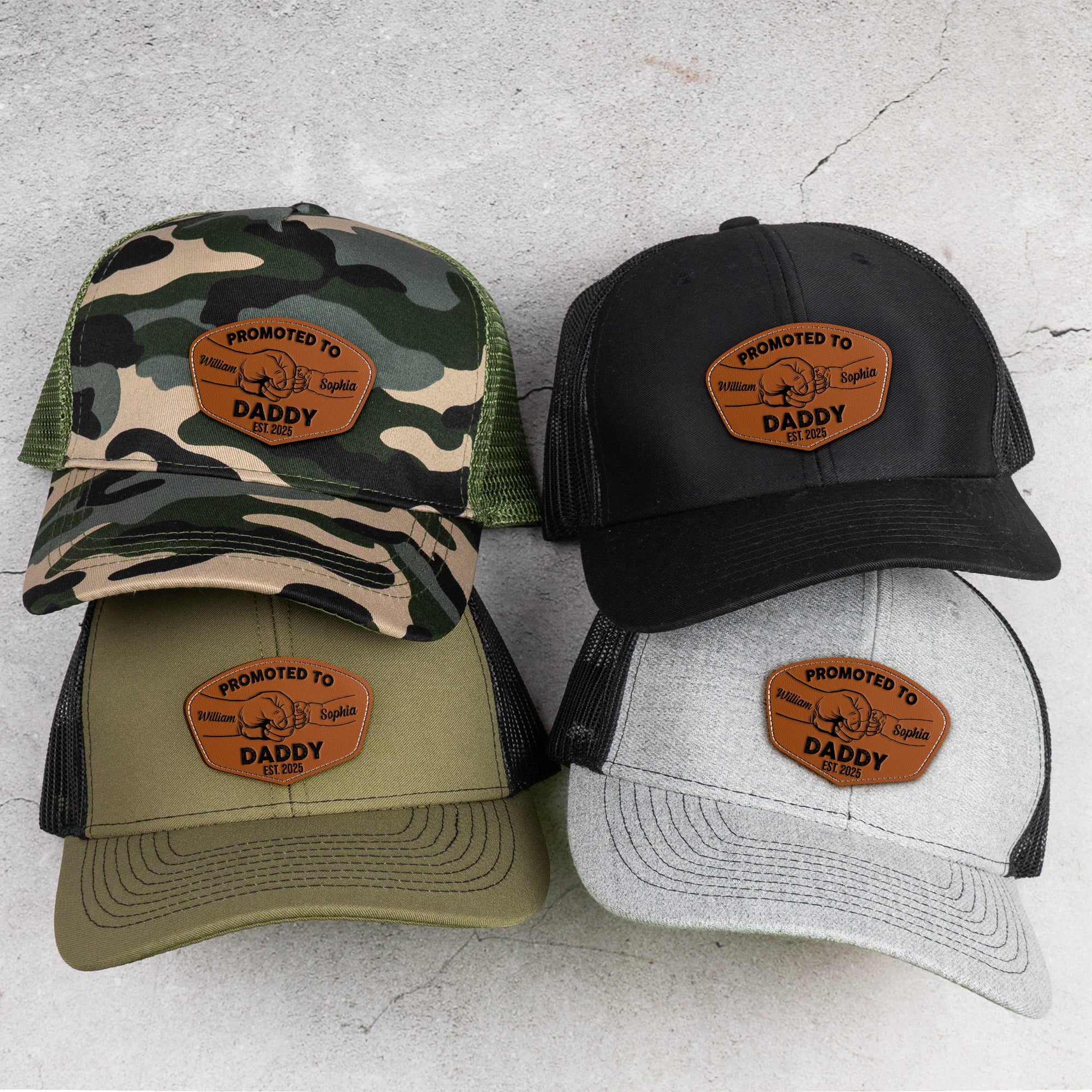 Promoted To Dad, Papa, Mom, Grandma - 1st Father's Day - Personalized Leather Patch Hat