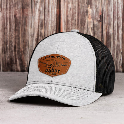 Promoted To Dad, Papa, Mom, Grandma - 1st Father's Day - Personalized Leather Patch Hat