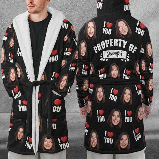 Property Of Custom Funny Face Gift For Him Gift For Her - Personalized Photo Hooded Robe