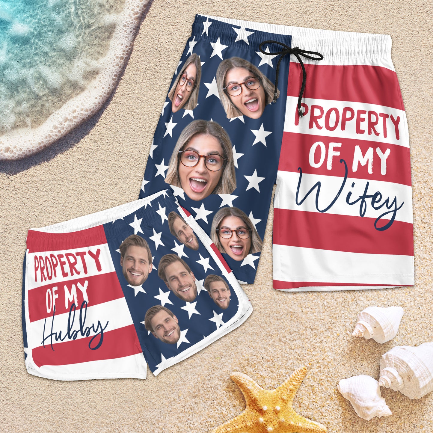 Property Of My Wifey - Personalized Photo Couple Beach Shorts