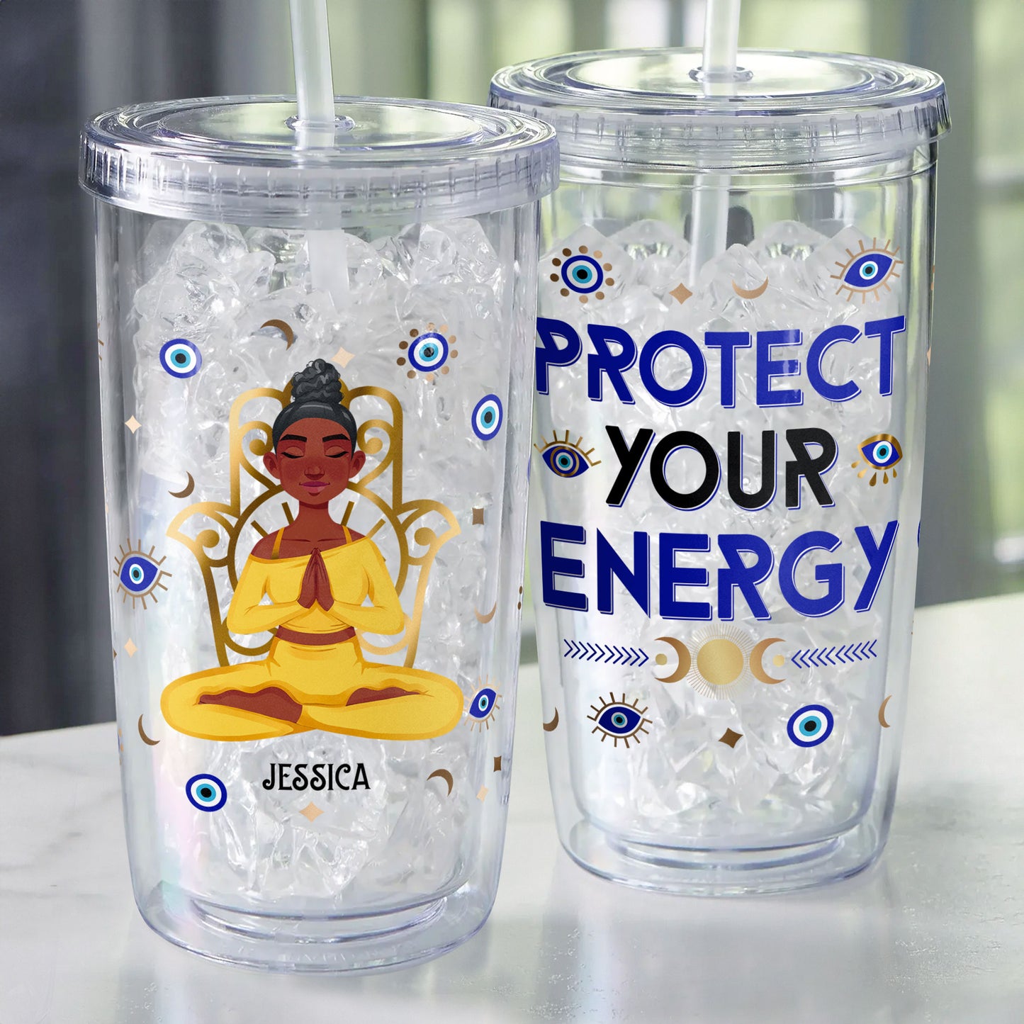 Protect Your Energy - Personalized Acrylic Tumbler With Straw