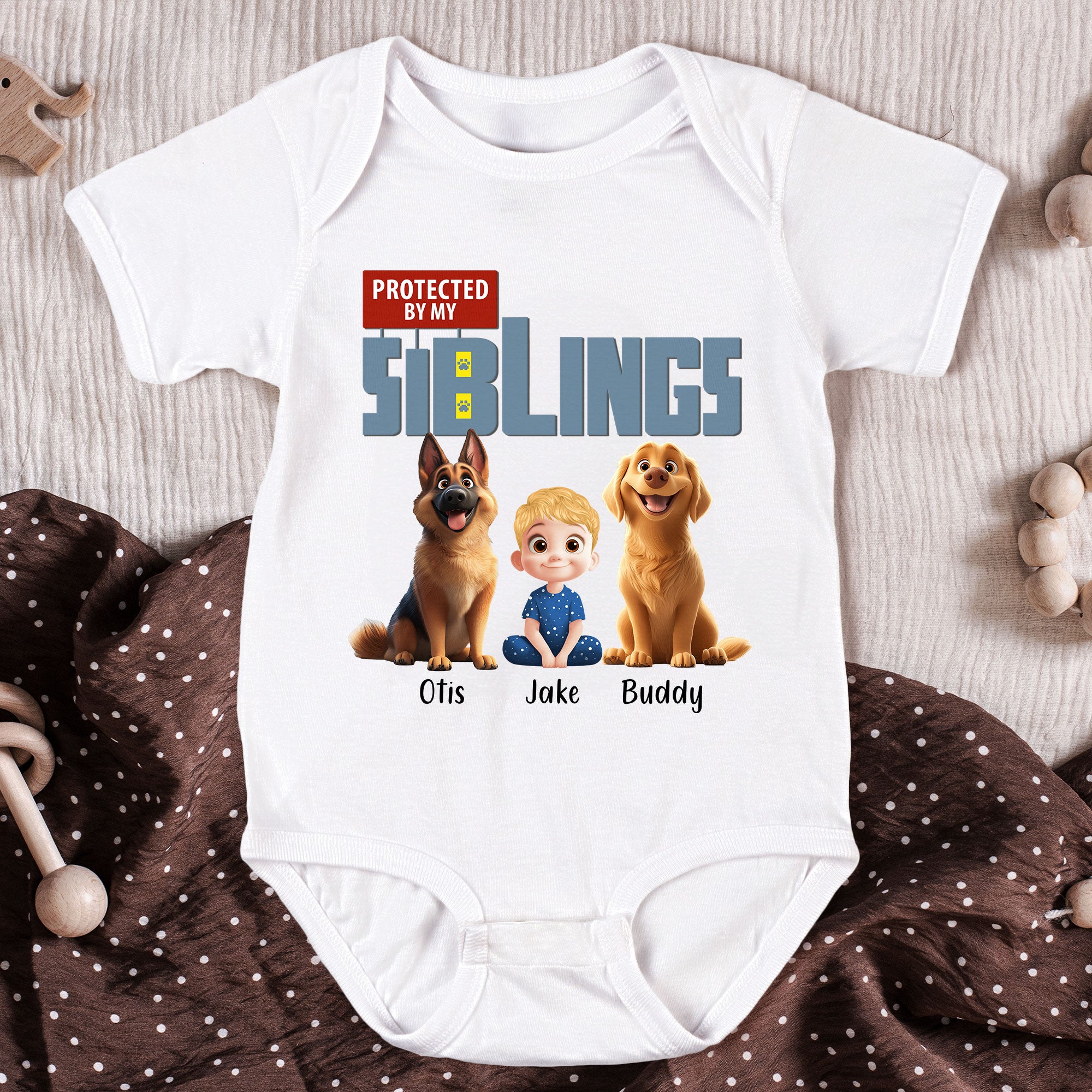 Protected By My Siblings - Personalized Baby Bodysuit