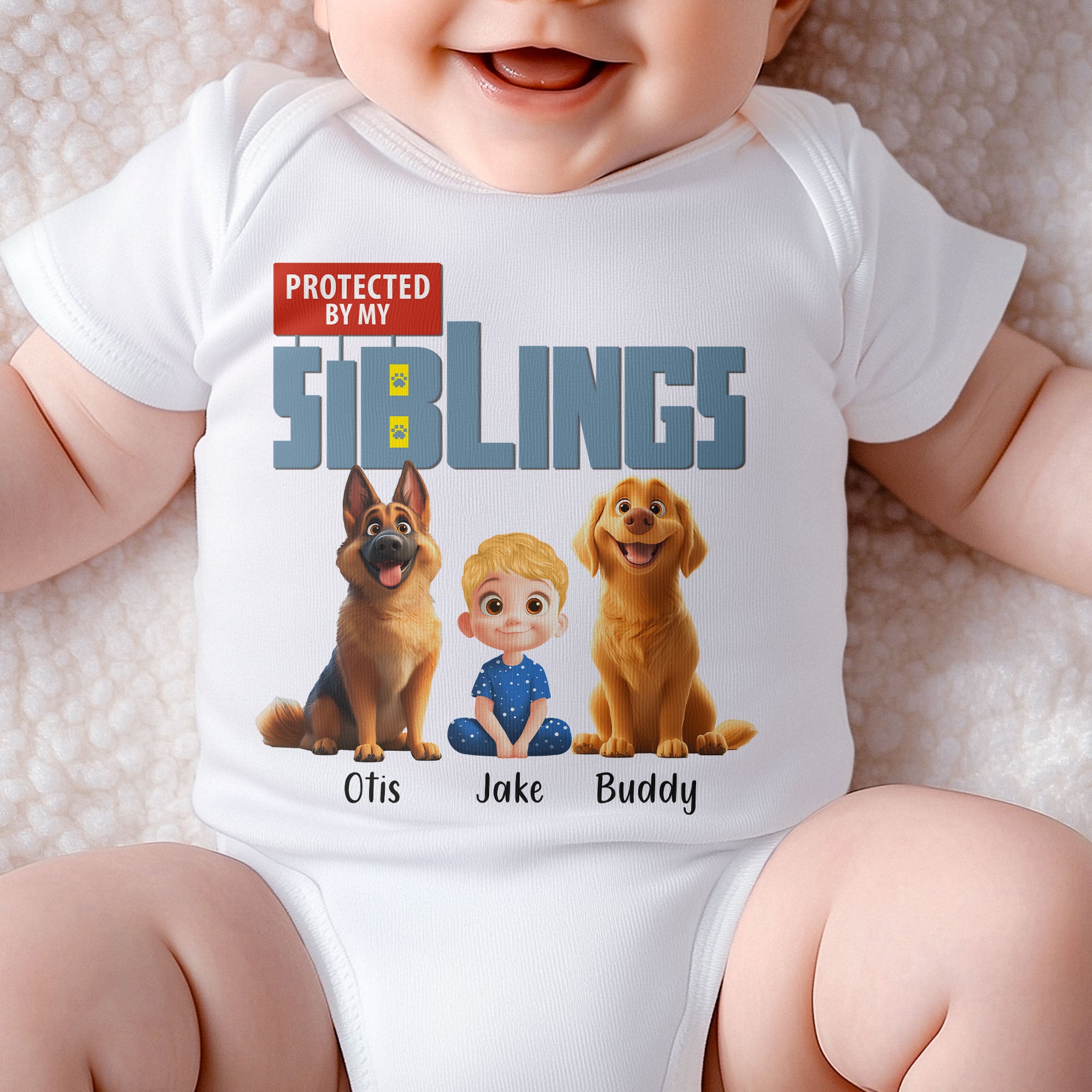 Protected By My Siblings - Personalized Baby Bodysuit