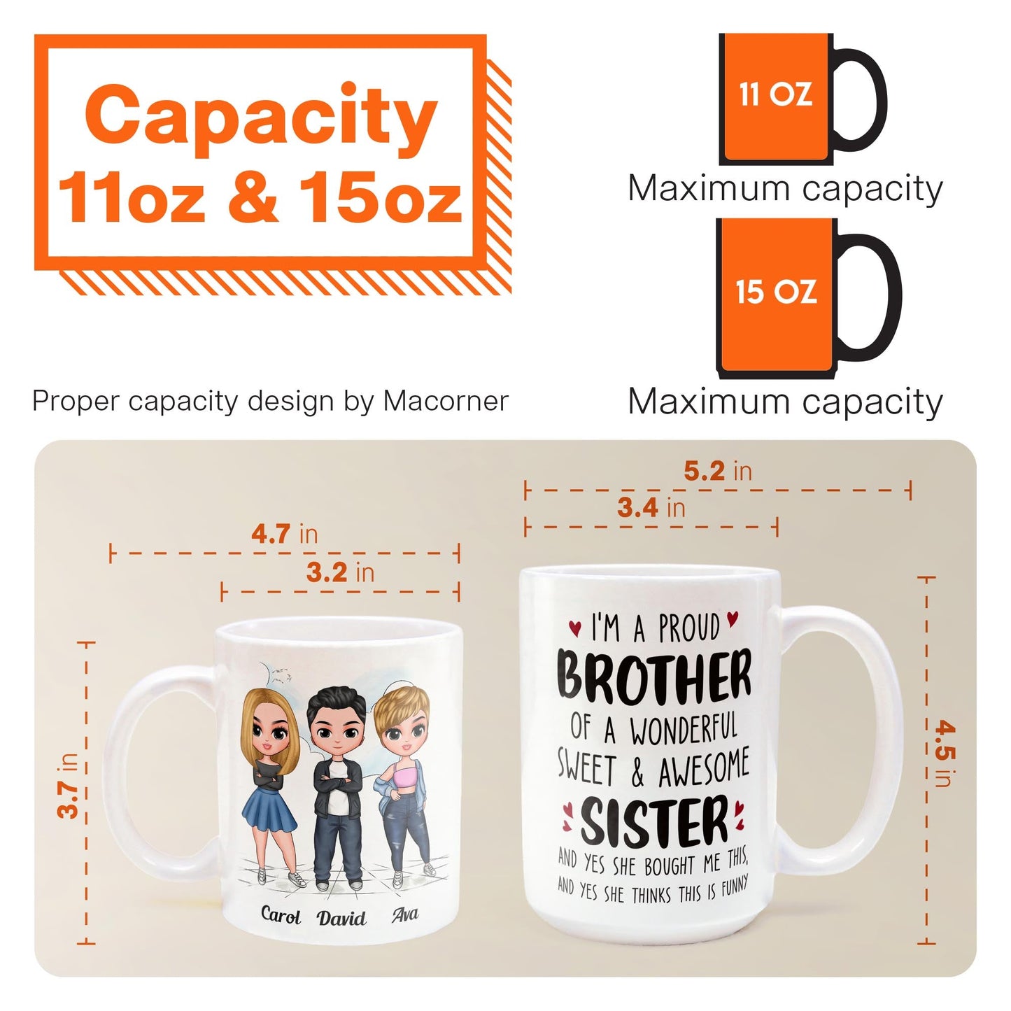 Proud Brother Of A Wonderful & Sweet Sister - Personalized Mug - Birthday Gift For Brothers, Sisters