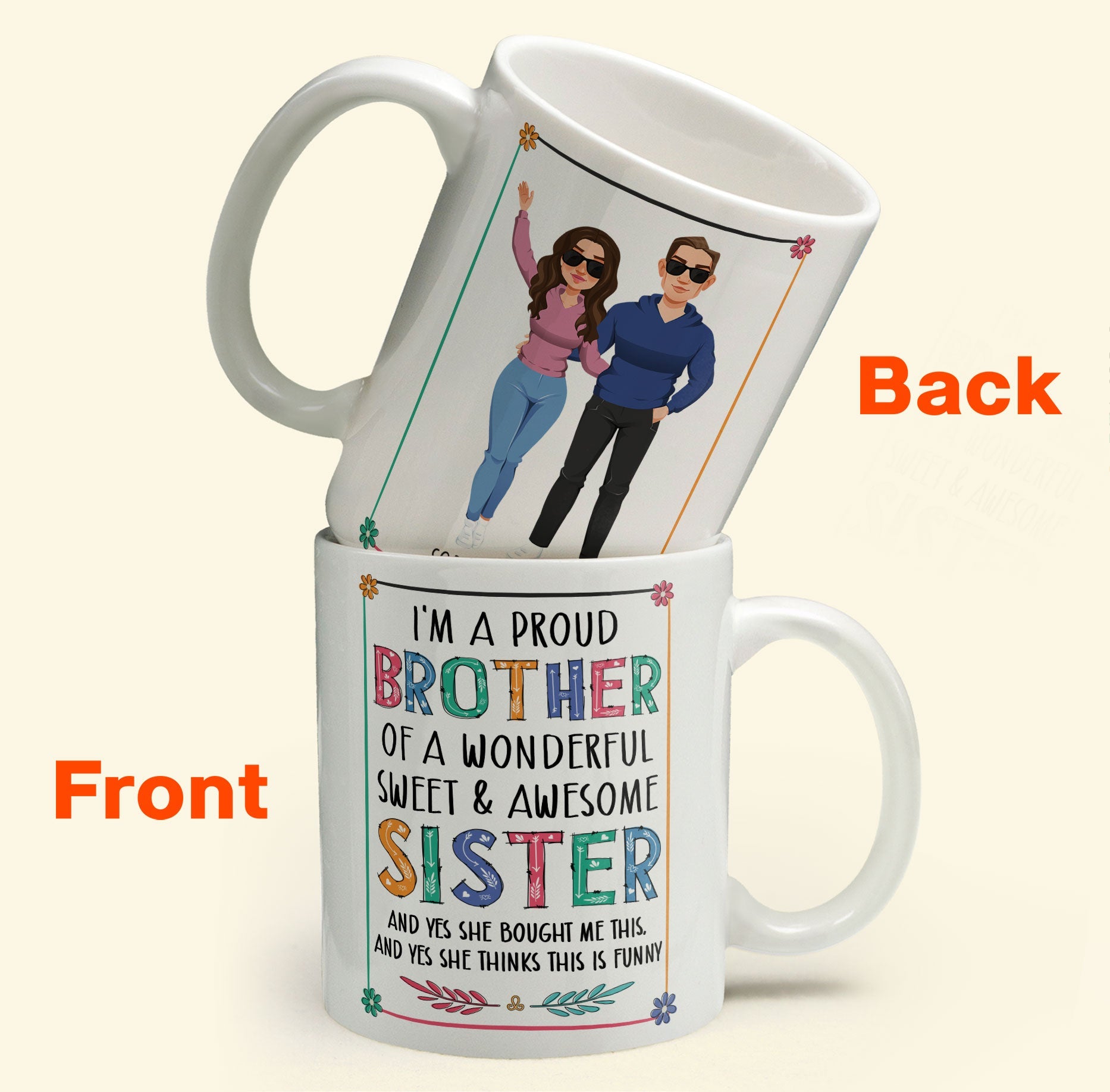 Personalized Bro & Sis Mug - Brother and Sister, Together as Friends