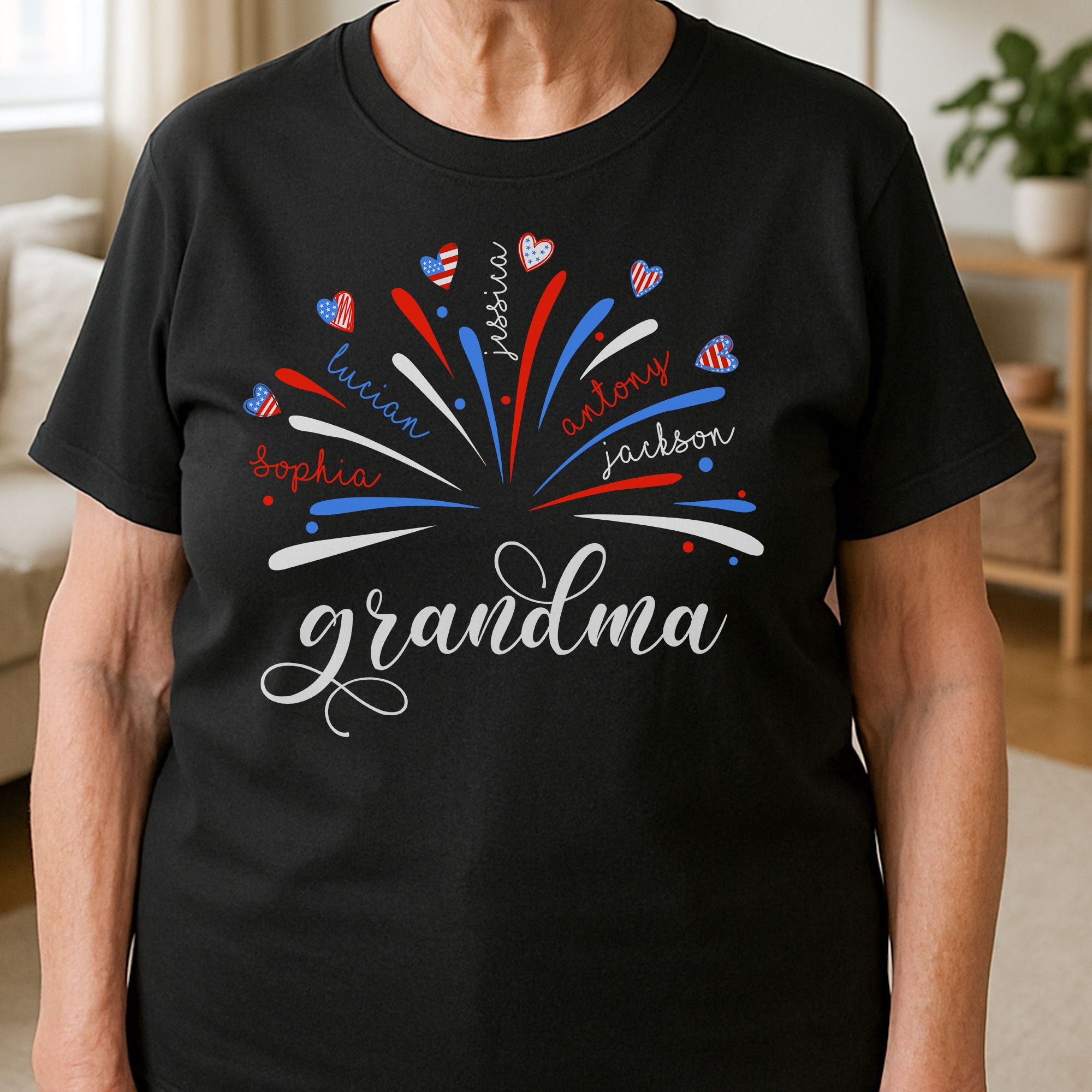 Proud Grandma And Kids Firework 4Th Of July - Personalized Shirt
