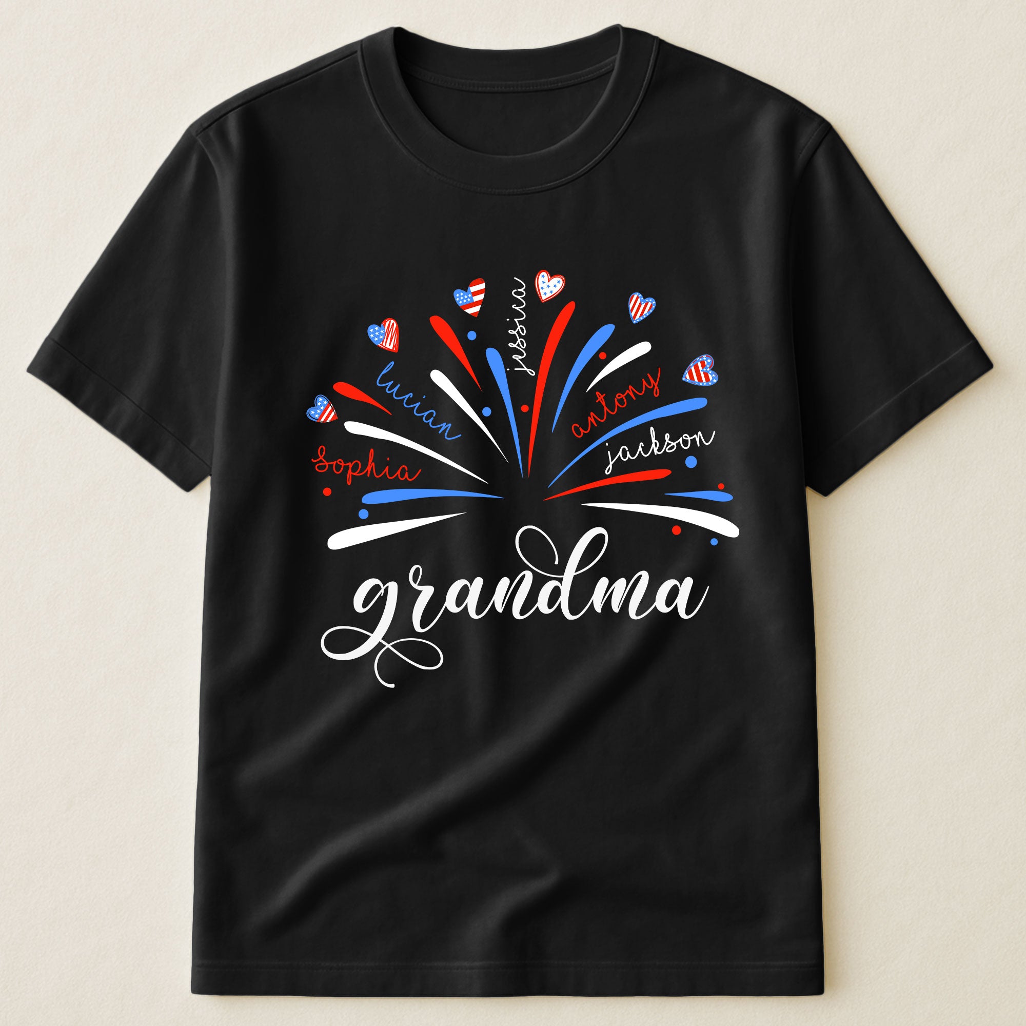 Proud Grandma And Kids Firework 4Th Of July - Personalized Shirt