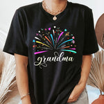 Proud Grandma And Kids Firework Birth Month Flowers - Personalized Shirt
