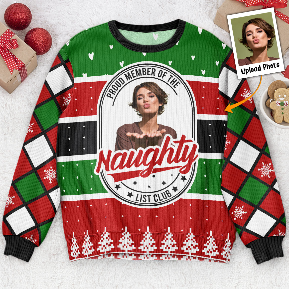 Proud Member Of The Naughty List - Personalized Photo Ugly Sweater