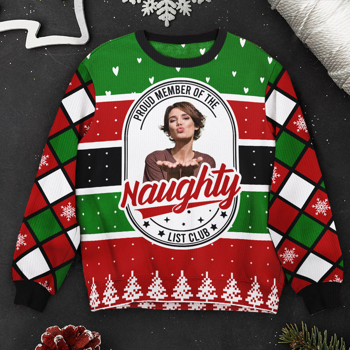 Proud Member Of The Naughty List - Personalized Photo Ugly Sweater