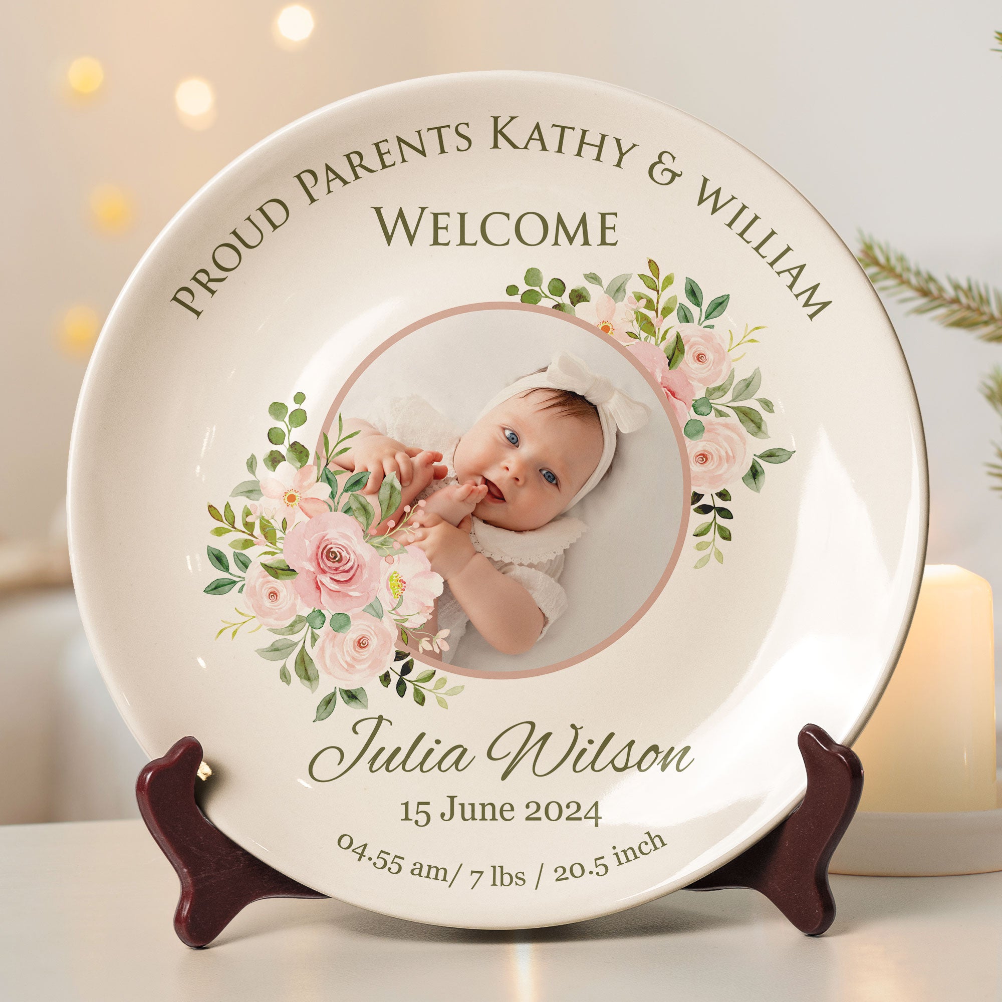 Proud Parents Newborn Baby Birth Plate - Personalized Photo Ceramic Plate